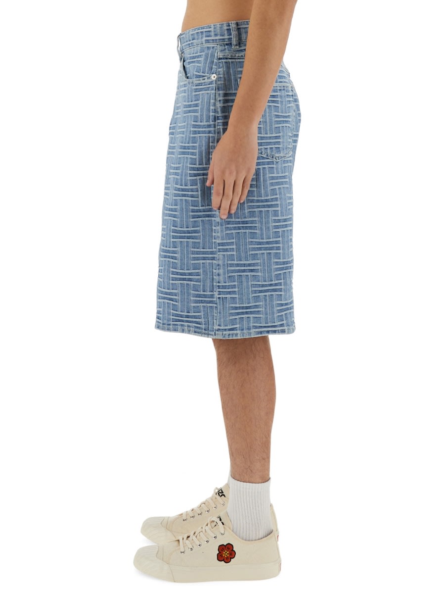 Kenzo Mens Regular-fit Weave-pattern Denim Shorts Bleached Blue Denim In Db Bleached Blue Denim