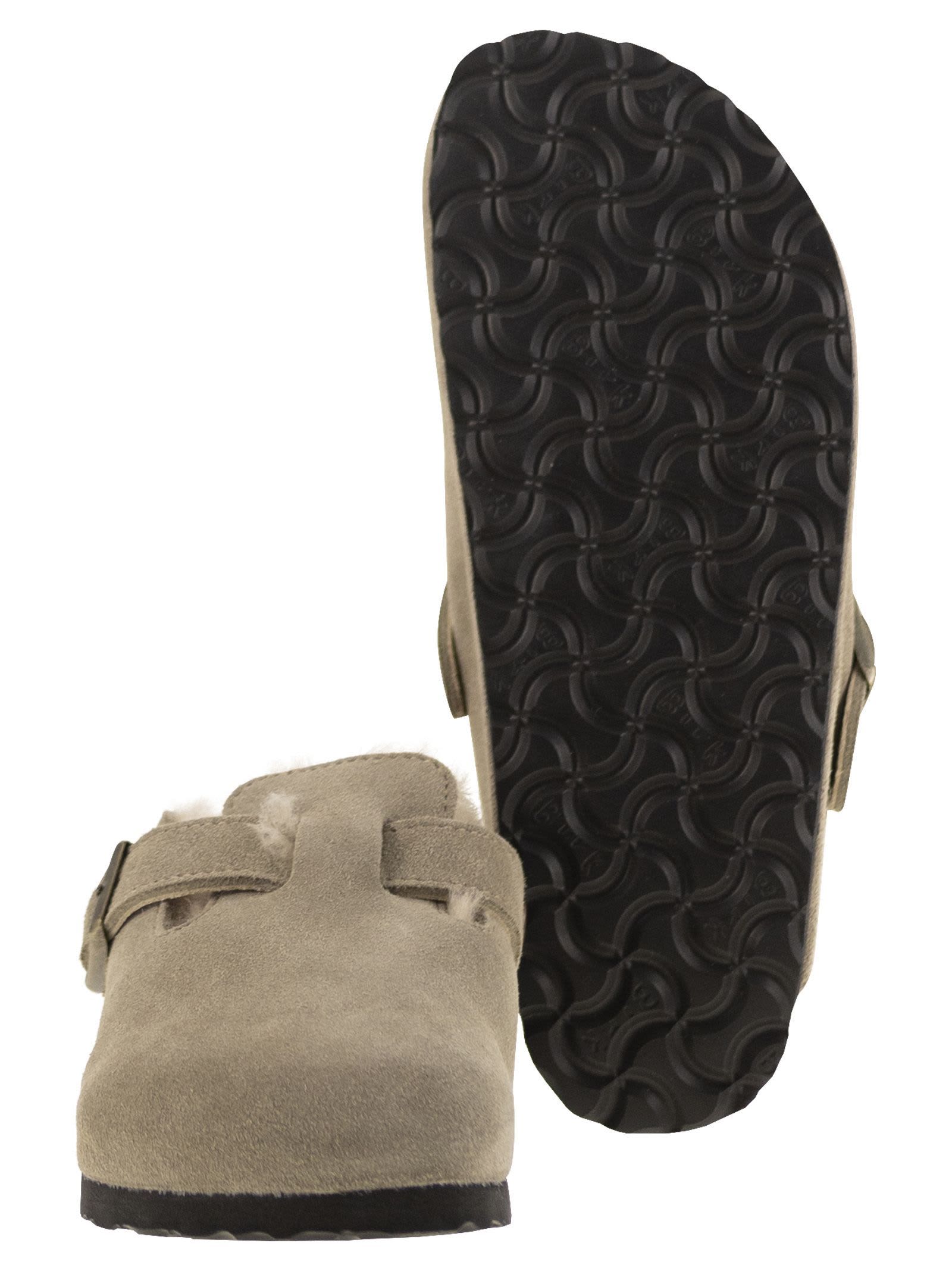 Birkenstock Boston - Sabot With Fur Lining In Gray