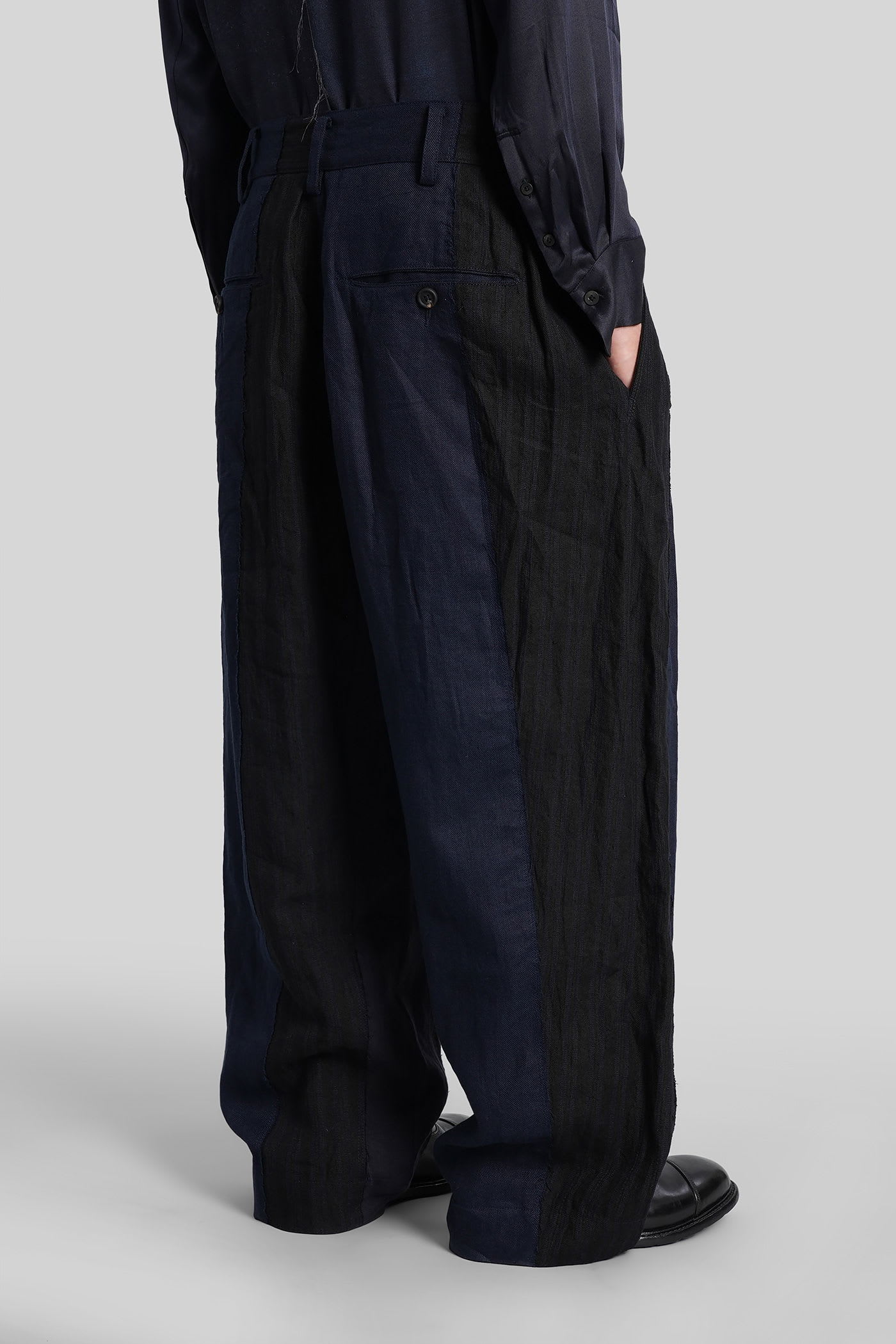 Ziggy Chen Pants In Blue Linen In Blue