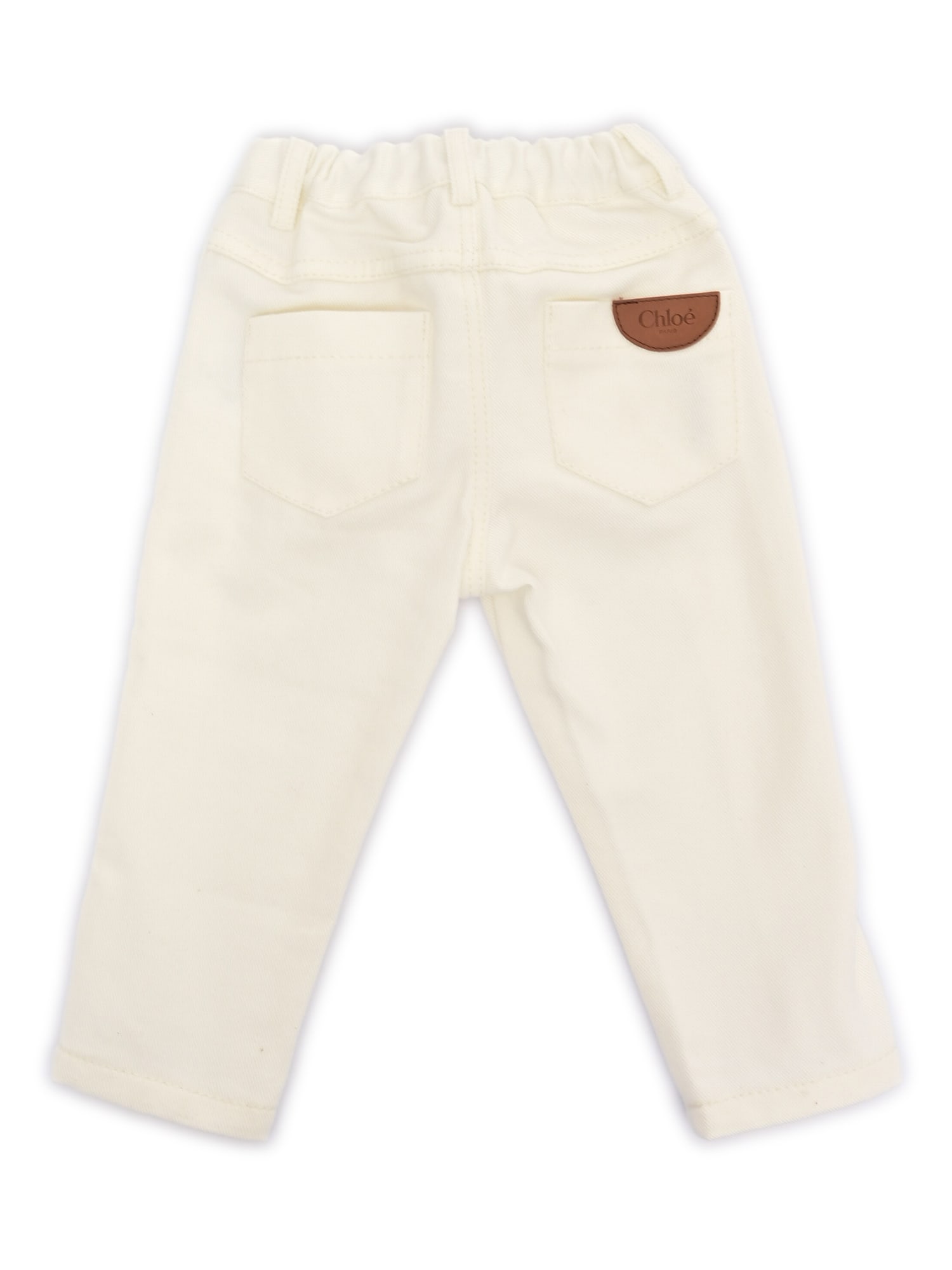 Chloé Five-pocket Organic Drill Pants With Scallops On Front. Waist And Zipper Fly Closure, Chlo Branded B In White