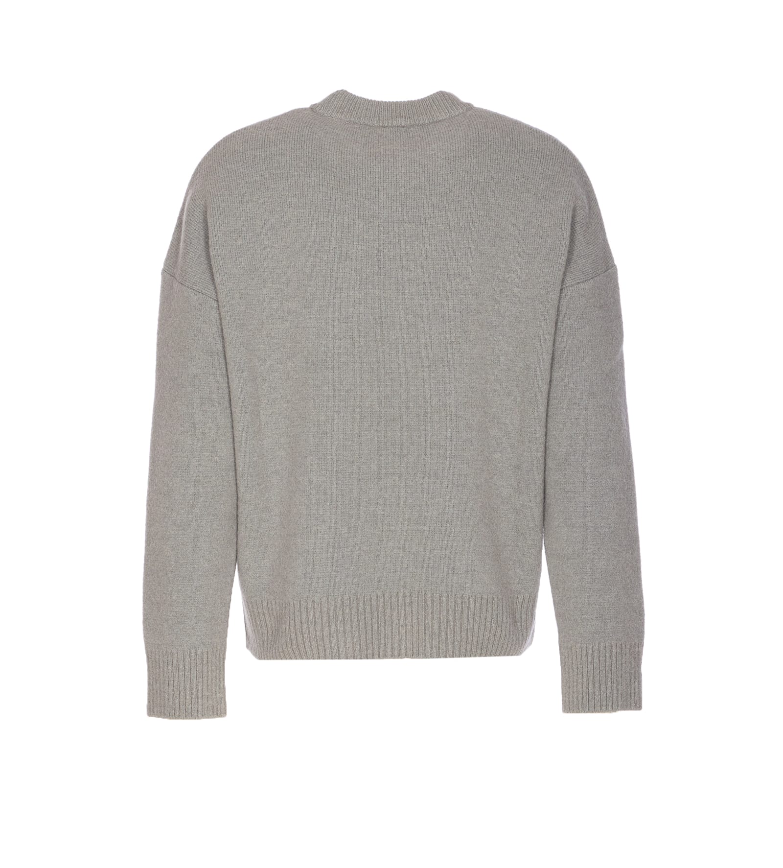 Ami Alexandre Mattiussi Ami Round Neck Sweater With Logo Detail And Ribbed Finishes In Gray