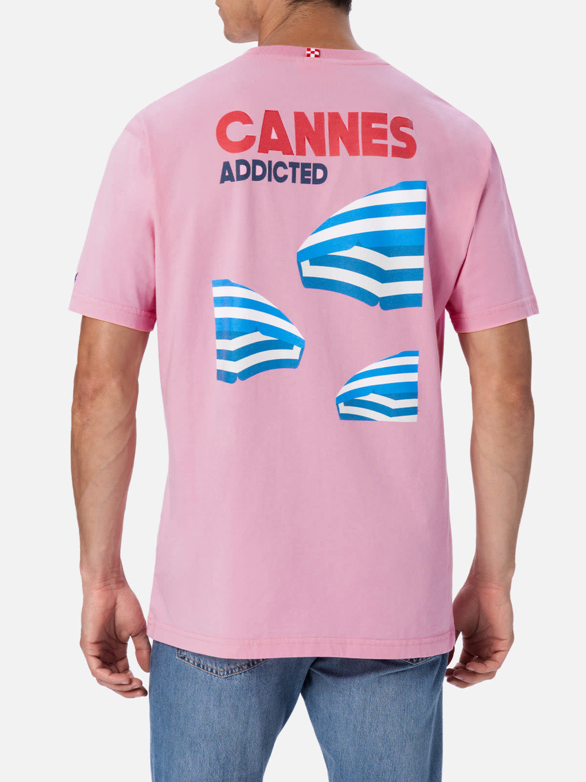 MC2 SAINT BARTH MAN COTTON T-SHIRT WITH CANNES ADDICTED POSTCARD PLACED PRINT