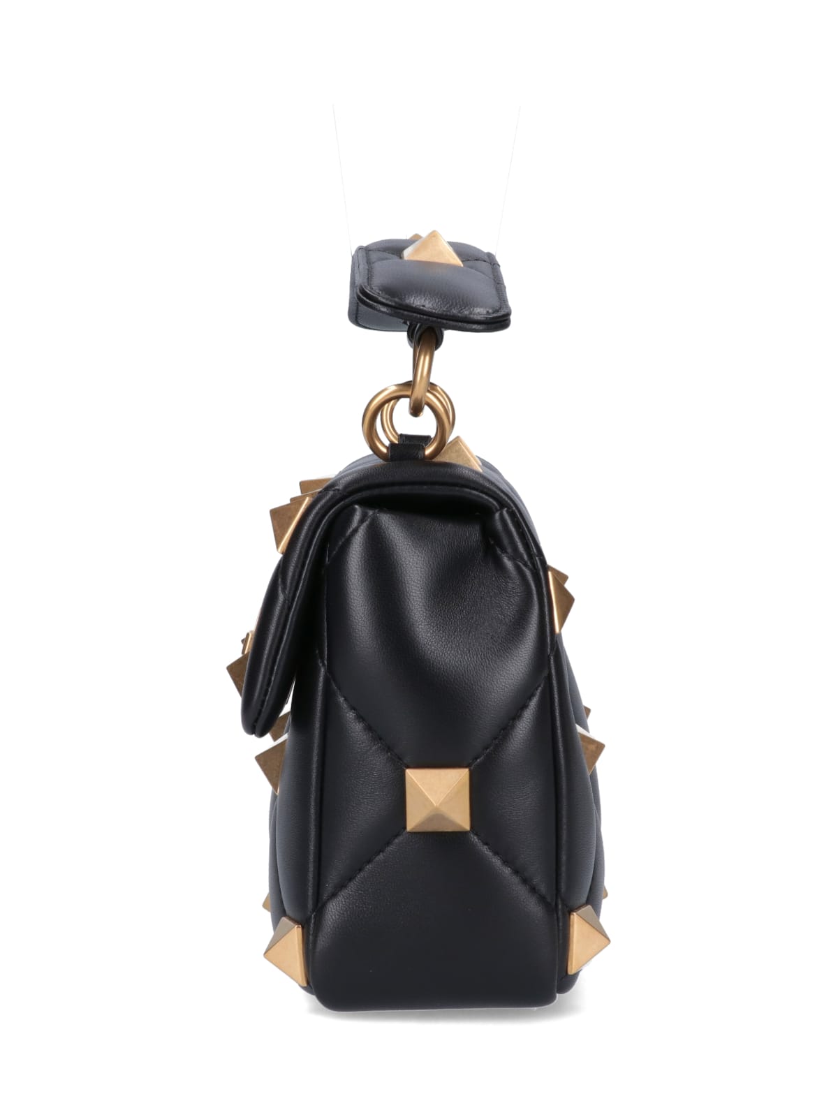 Valentino Roman Stud Medium Quilted Chain Shoulder Bag In Black