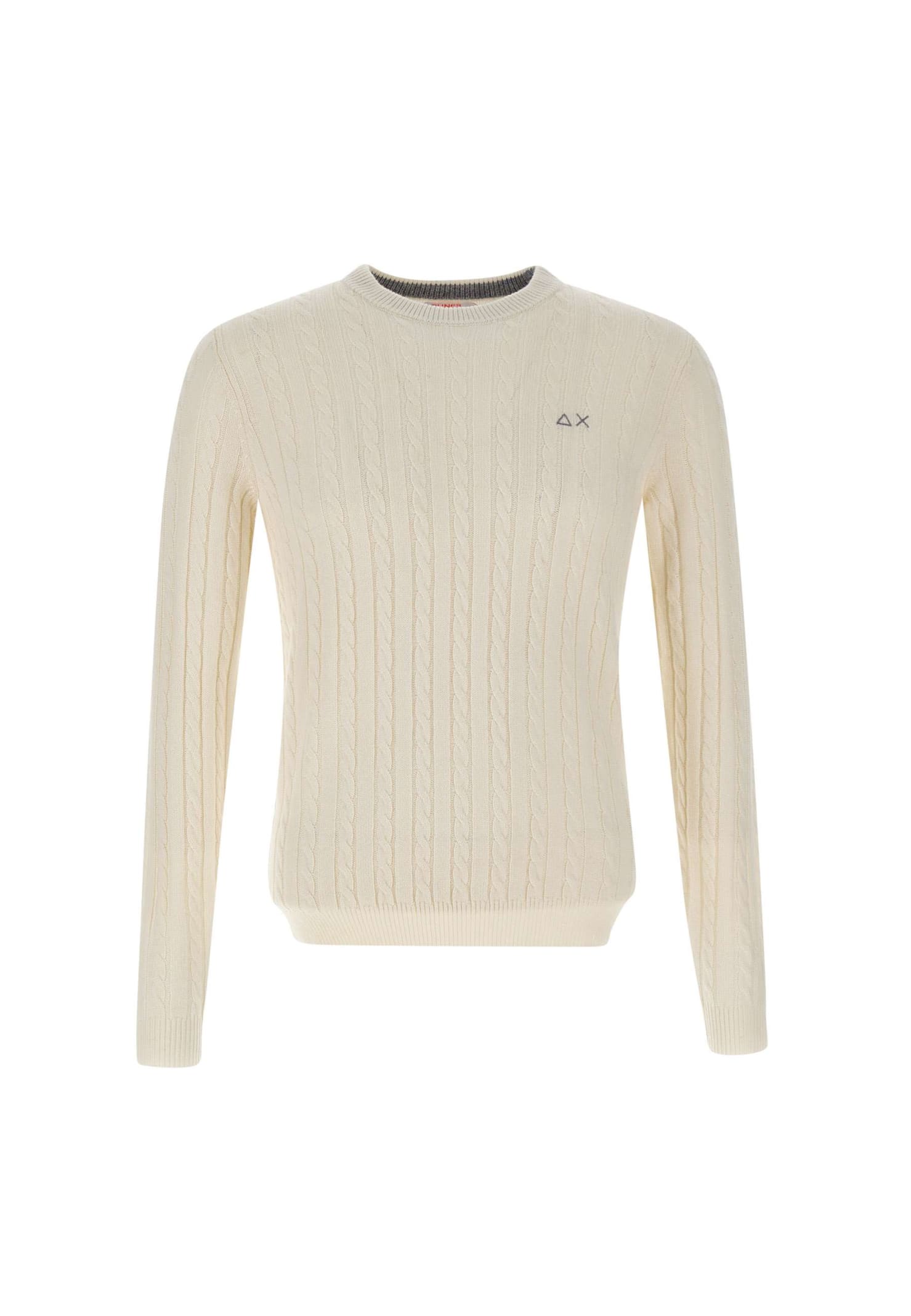 Sun 68 Round Cable Wool And Viscose Pullover In White