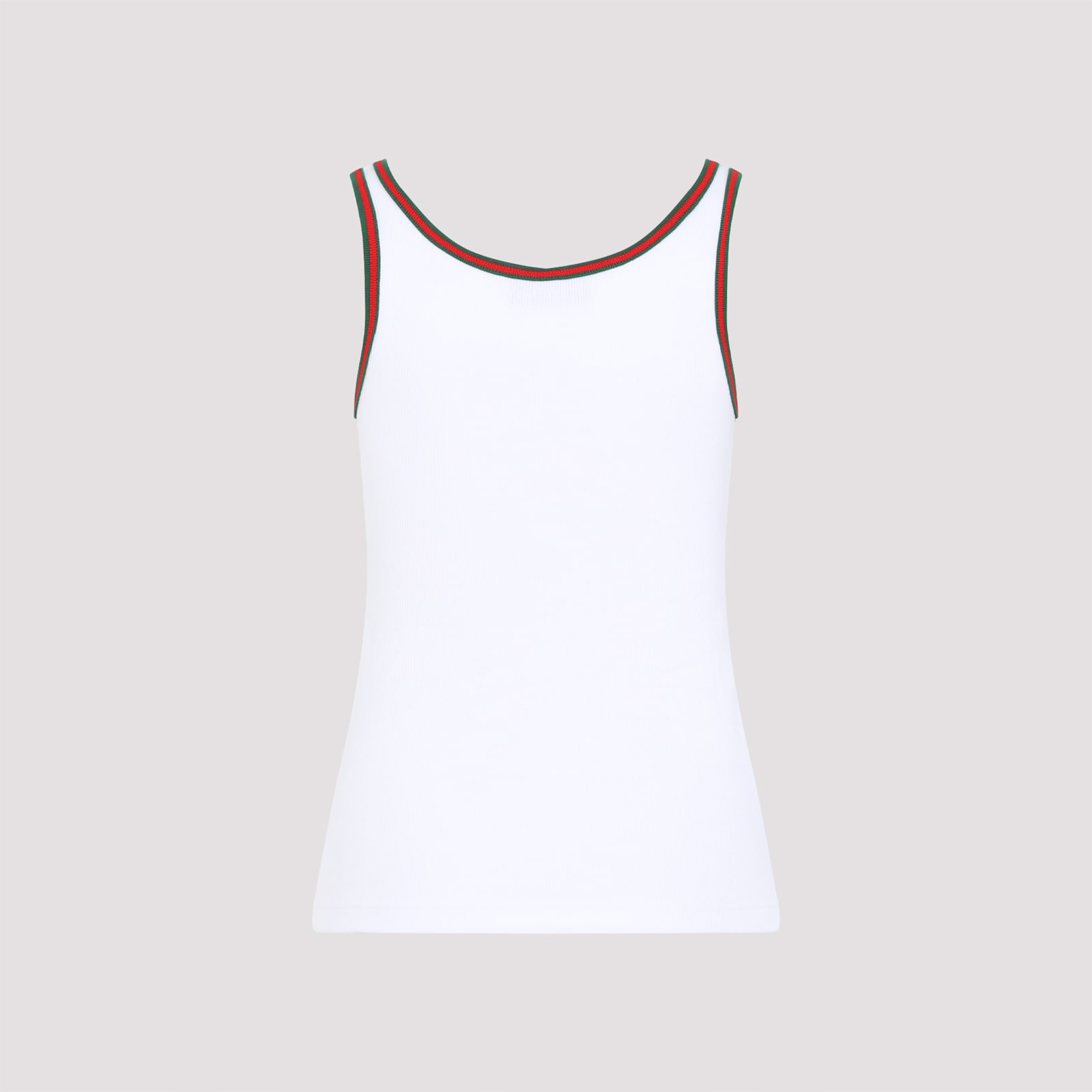 Gucci White Ribbed Top With Web Detail On The Edges In Cotton Woman In White Mix