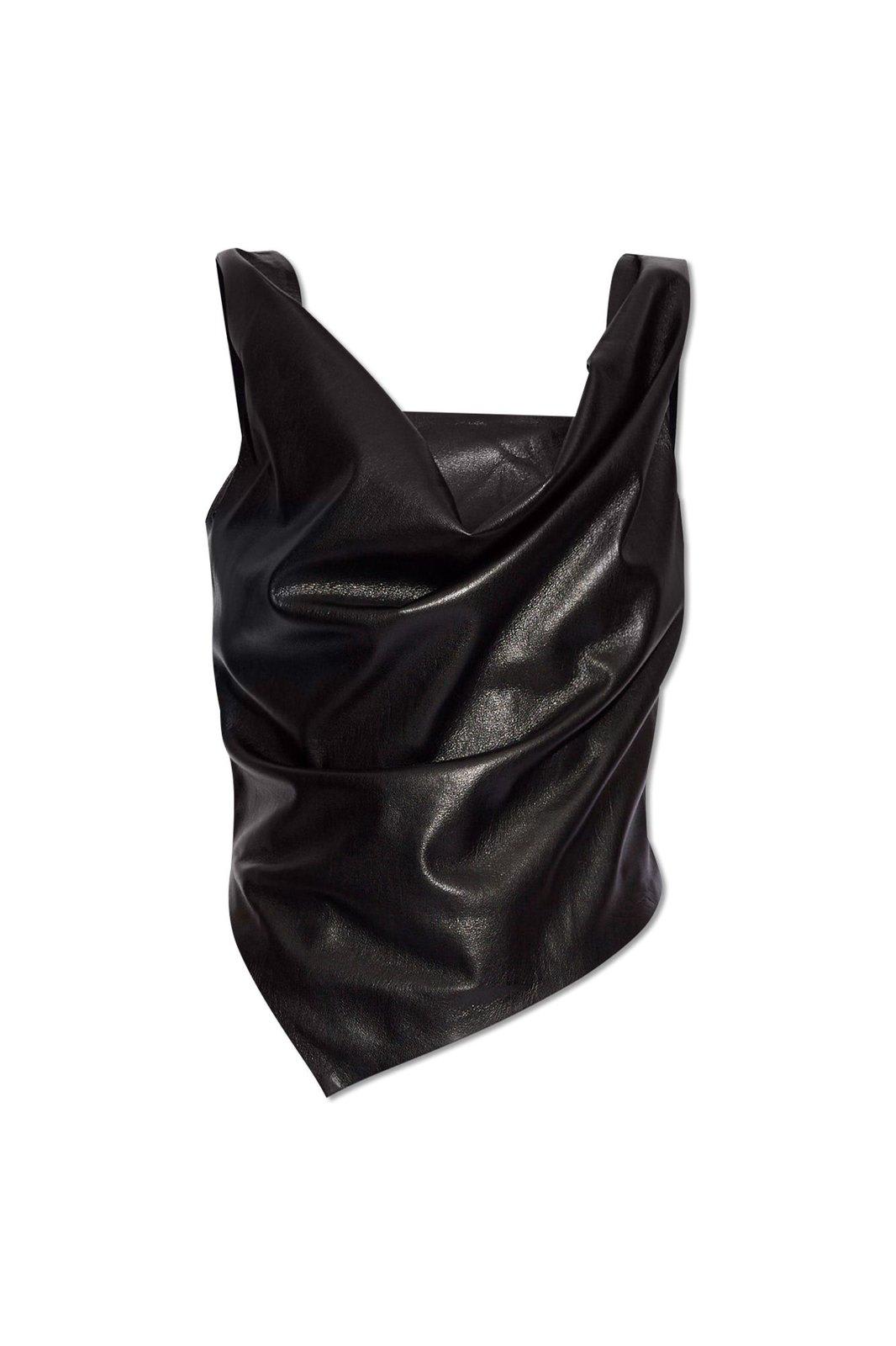 Shop Nanushka Petra Draped Leather Tank Top In Black