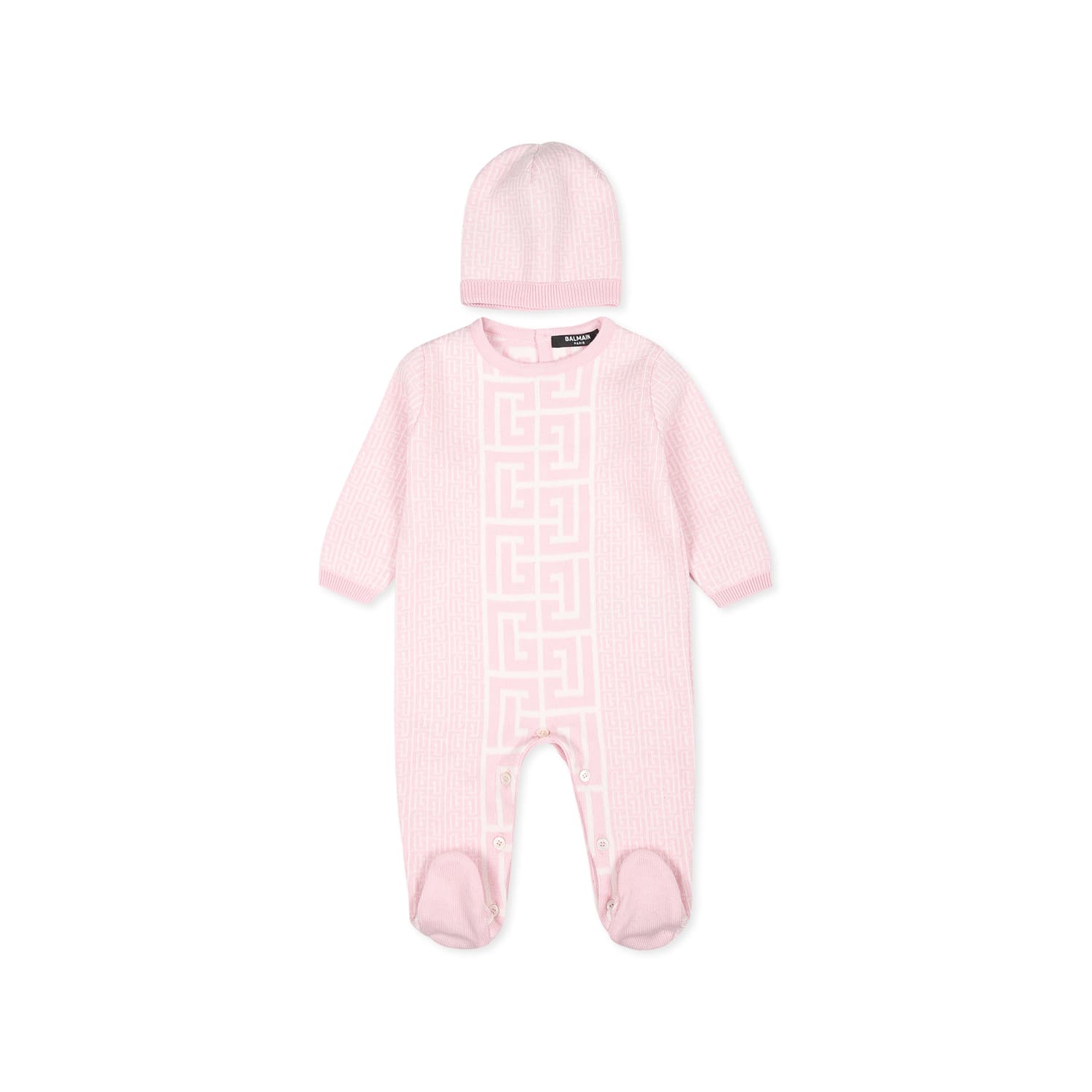 Balmain Pink Babygrow Set For Baby Girl With Geometric Pattern In Pink
