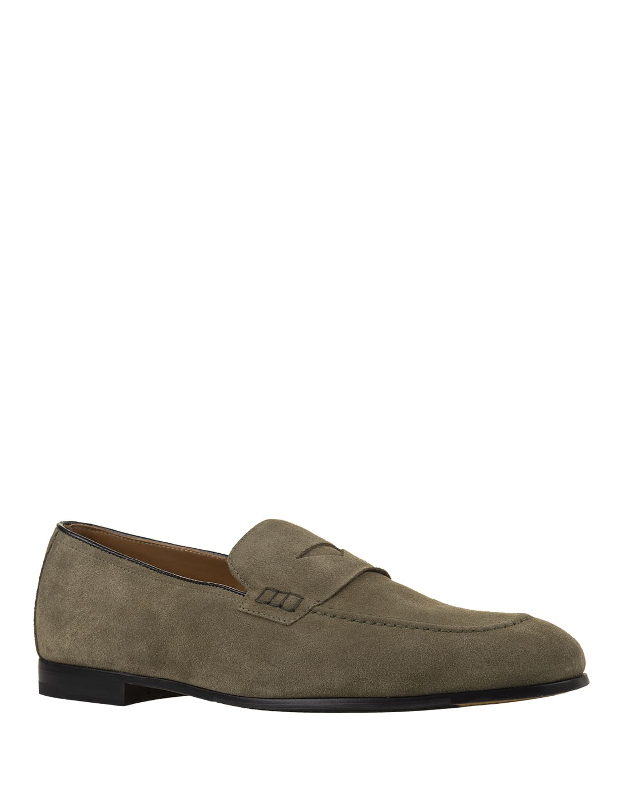 Shop Doucal's Green Suede Penny Loafers