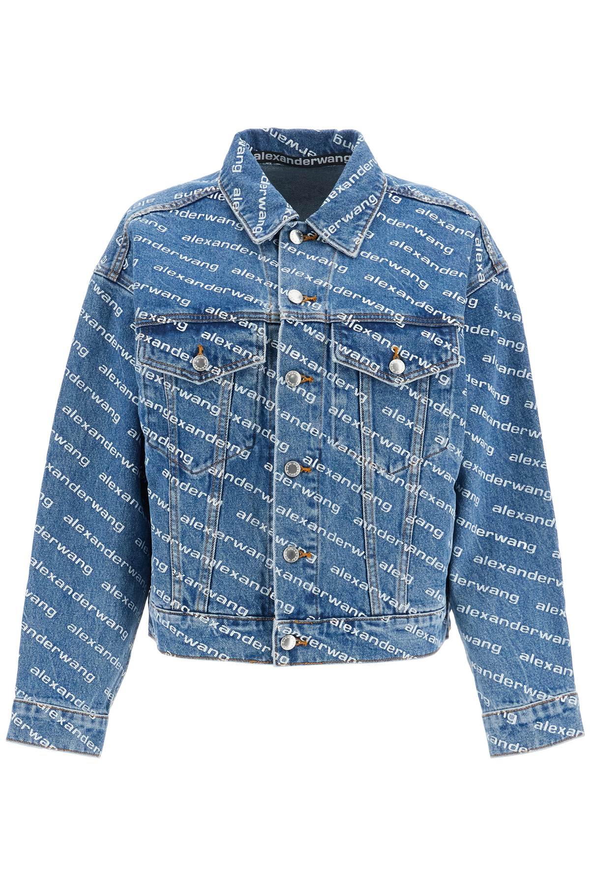 Shop Alexander Wang Denim Logoed Jacket In Deep Blue/white (blue)