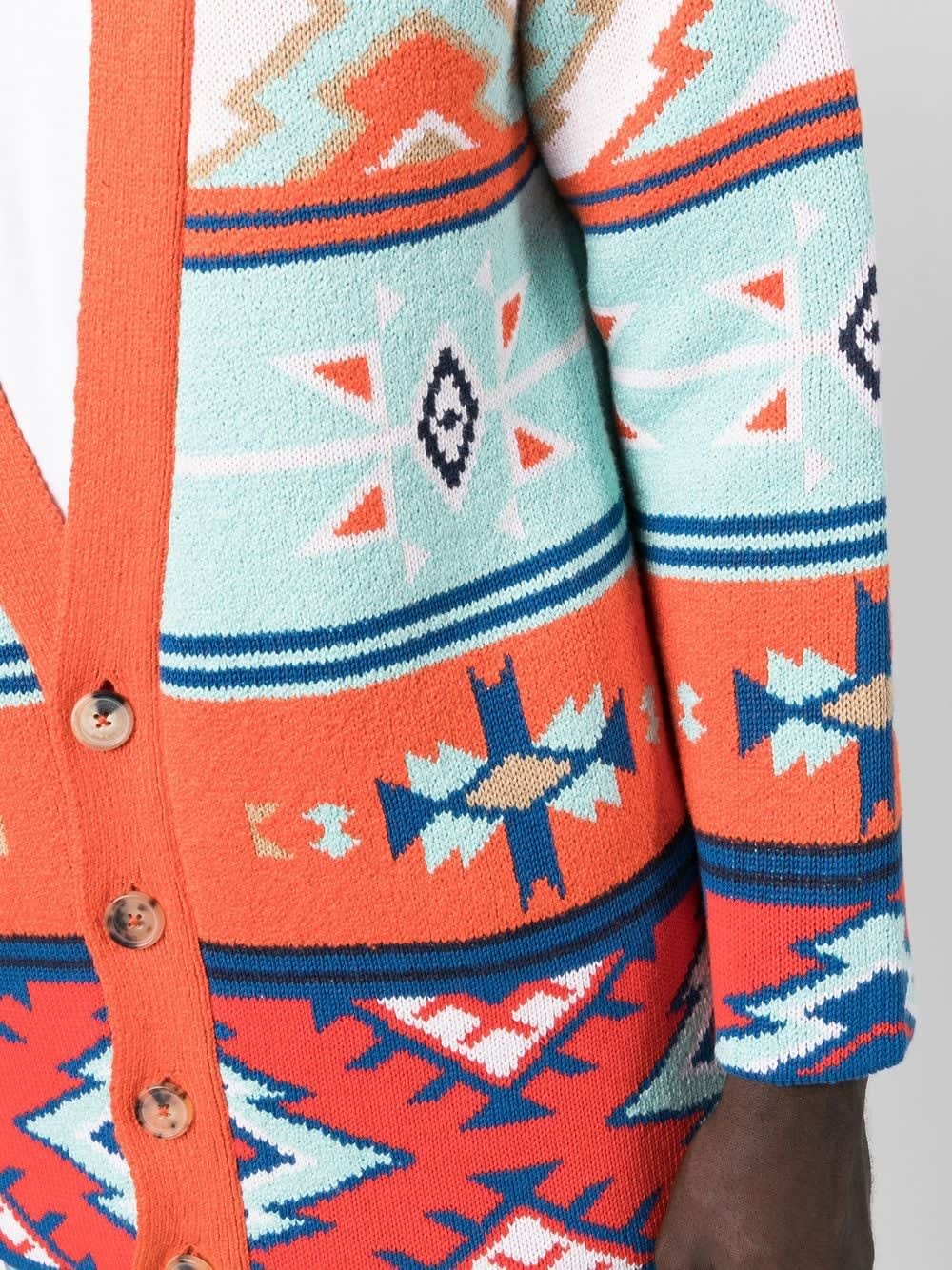 Alanui Jacquard Geometric V-neck Cardigan In Orange