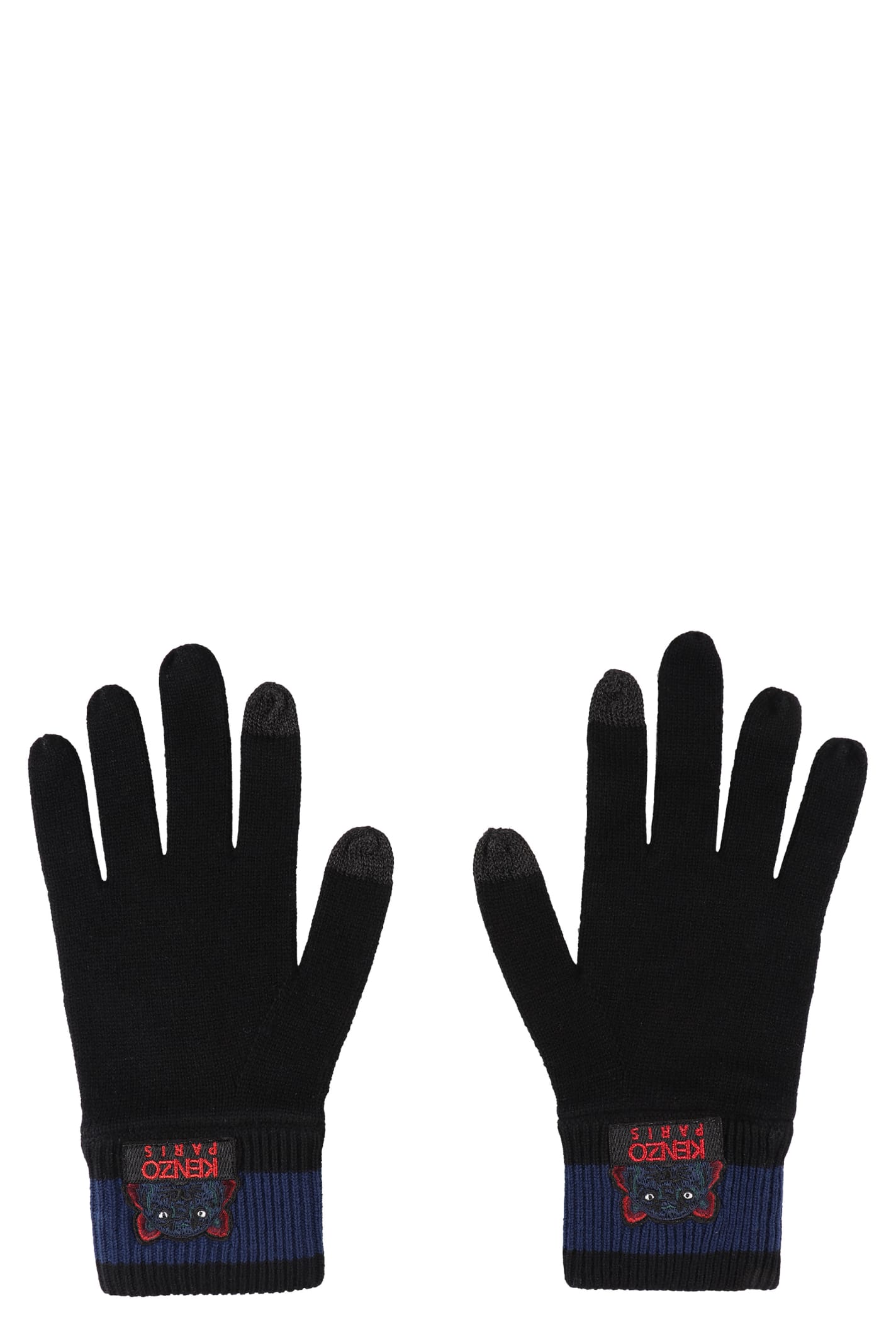 Kenzo Tiger Wool Gloves In Black