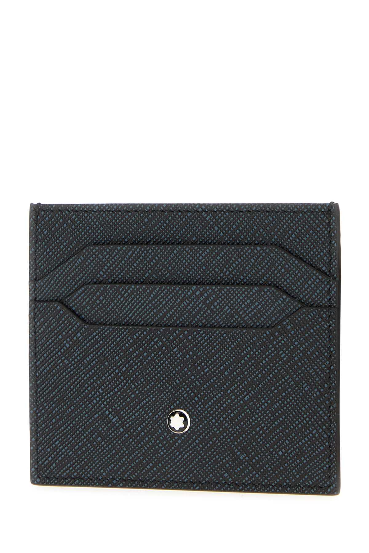 Montblanc Melange Blue Leather Card Holder In Green