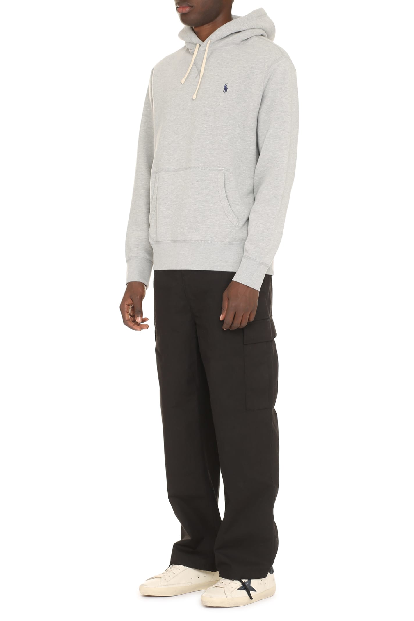 Polo Ralph Lauren Grey Cotton Hoodie With Contrasting Embroidered Logo In Grey