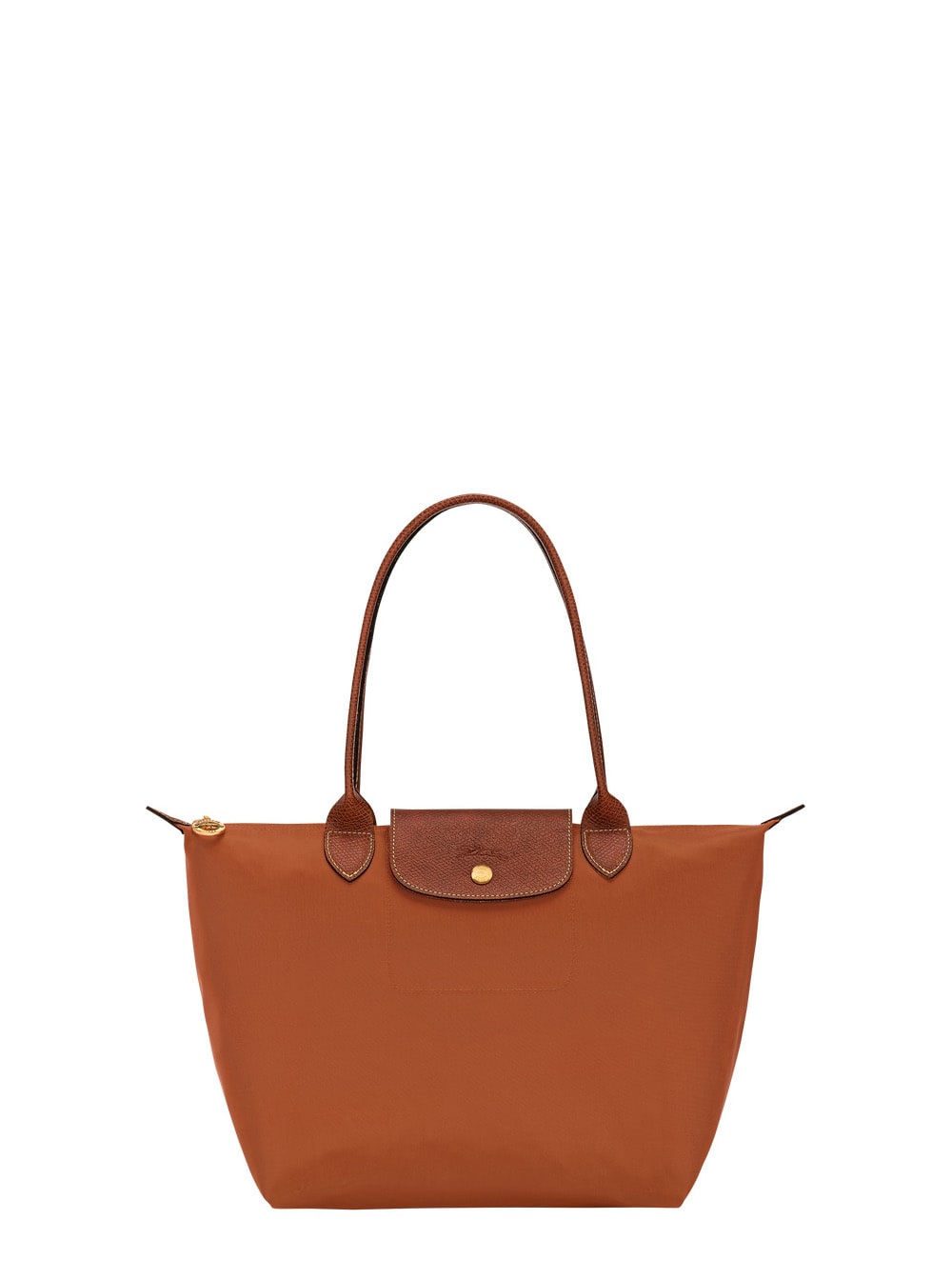 Longchamp Le Pilage Original Brown Medium Handbag With Two Top Handles And Embossed Logo On The Front In Canva