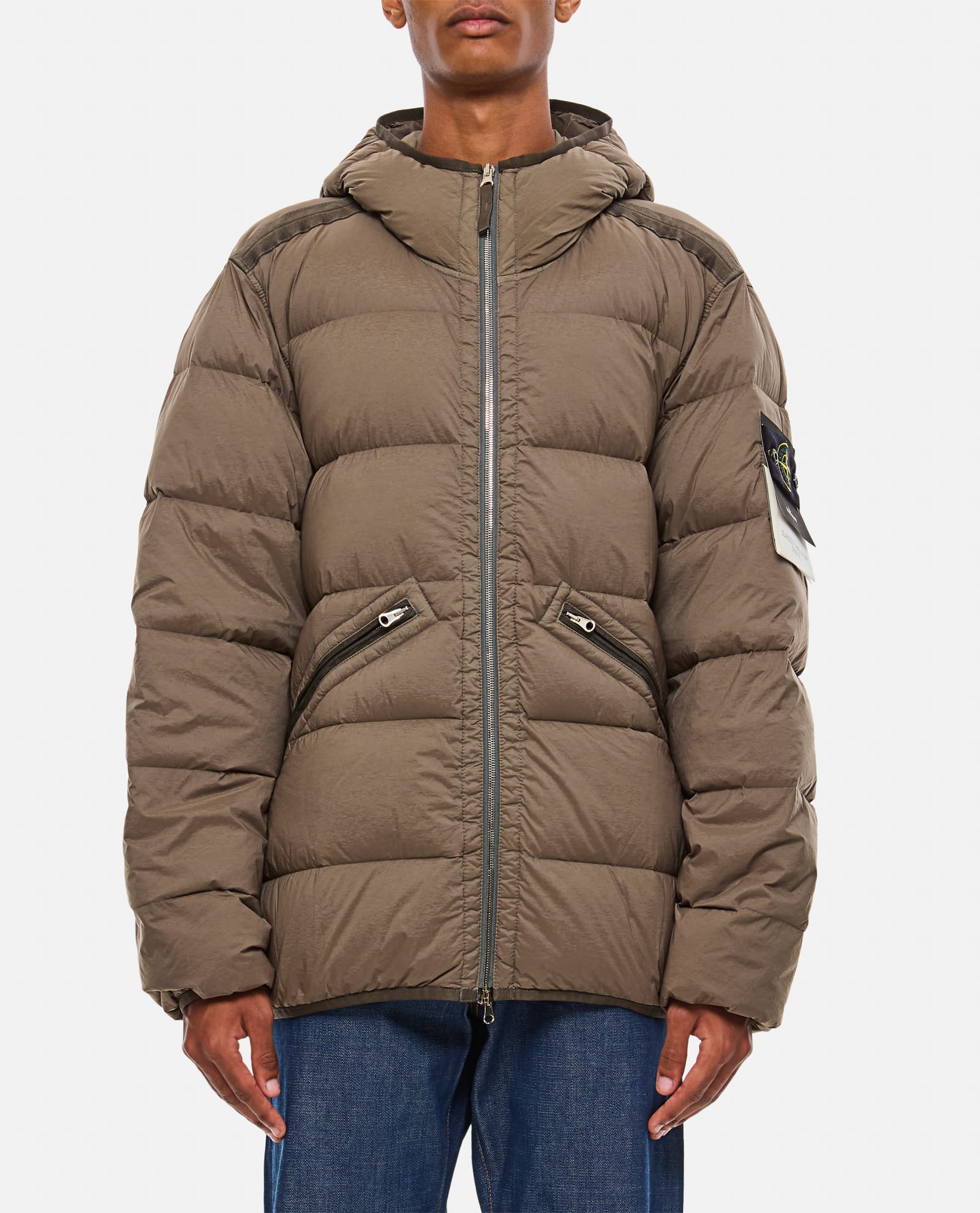 Shop Stone Island Real Down Jacket In Brown