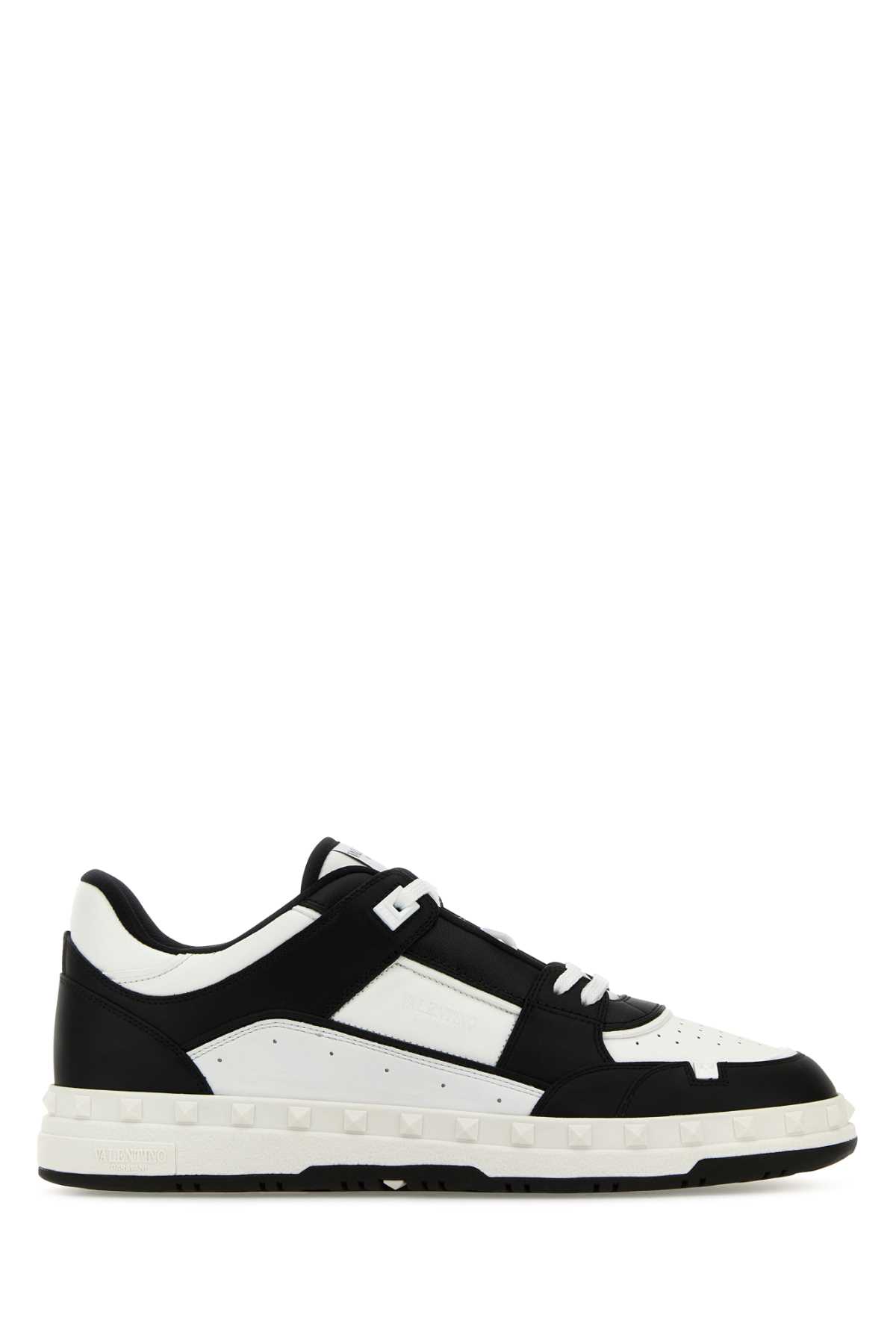 Shop Valentino Two-tone Leather Freedots Sneakers In Nerobiancobianconerobianconerobn