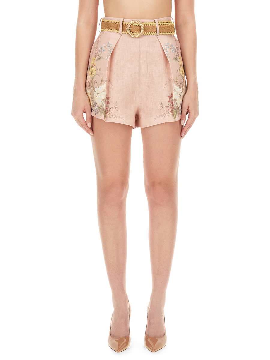 Shop Zimmermann Short In Linen In Pink