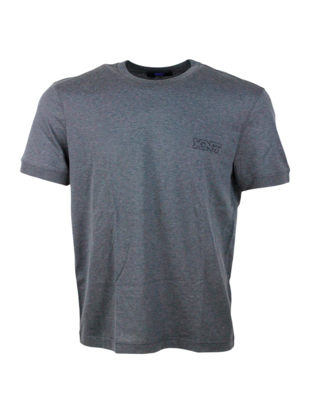 Shop Kiton Short-sleeved Crew-neck Knt T-shirt In Fine Cotton With Logo Embroidery On The Chest In Grey