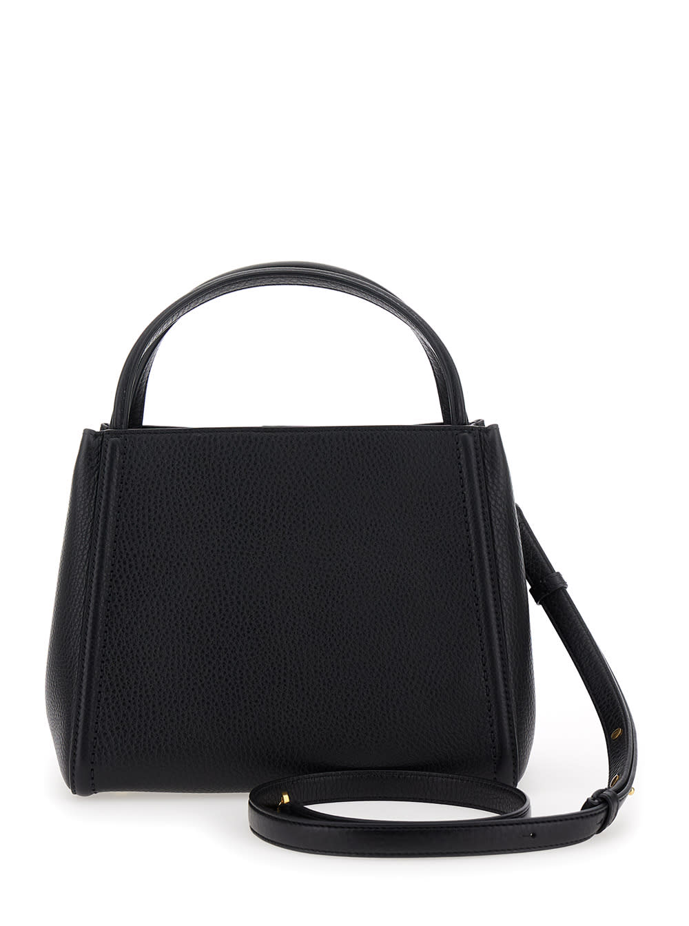 Shop Valentino Alltime Medium Black Handbag With Vlogo Detail In Hammered Leather Woman