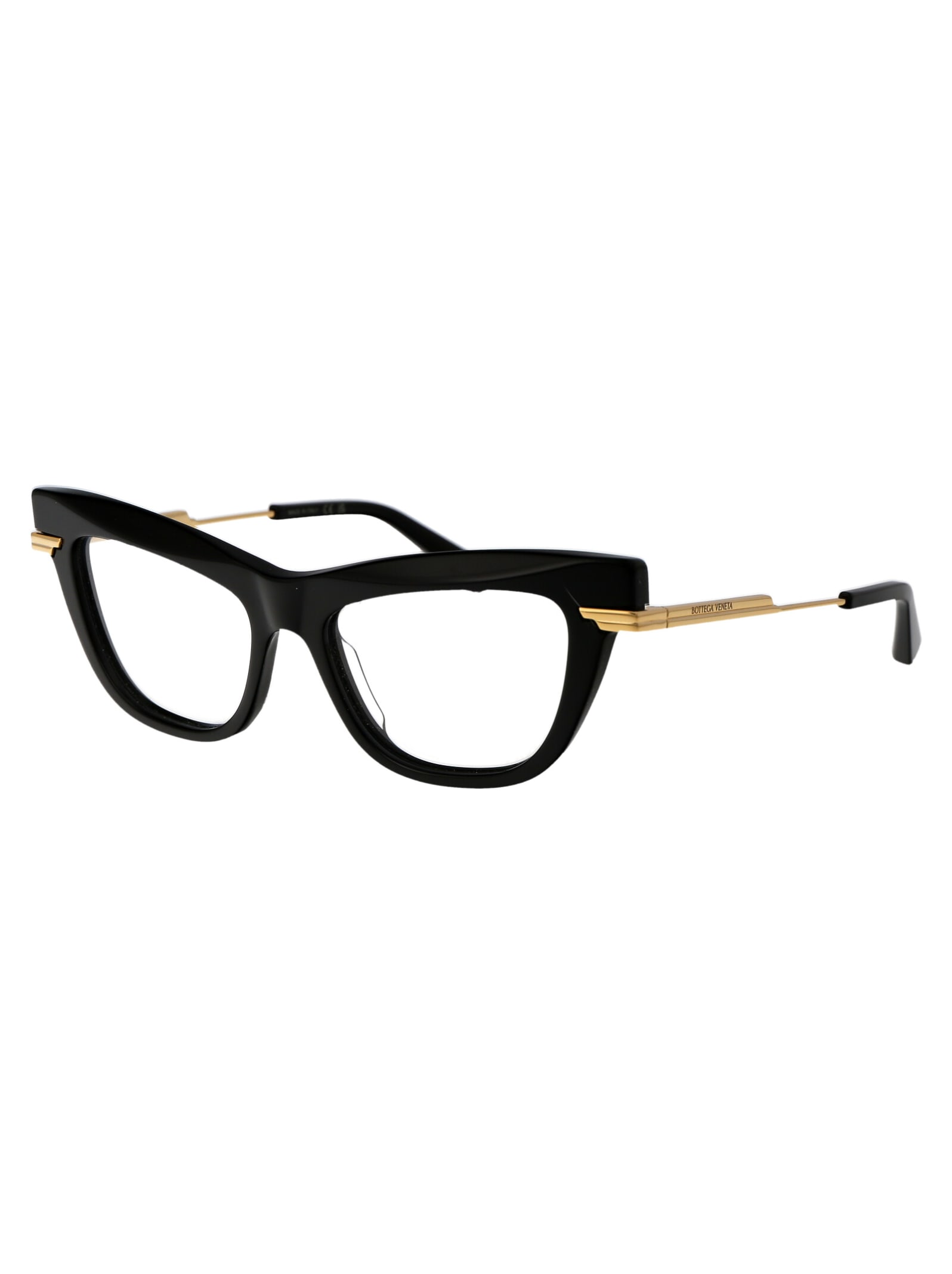 Shop Bottega Veneta Bv1266o Glasses In 001 Black Gold Transparent