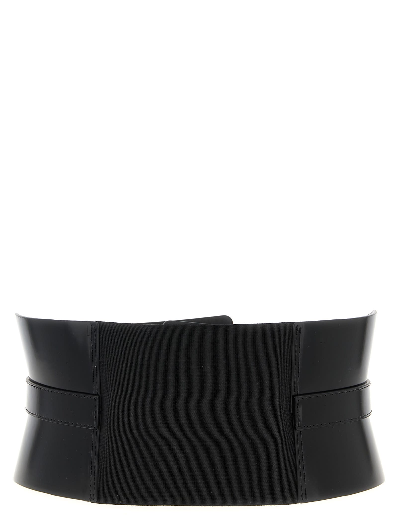 Pinko Wide Glossy Finish Elastic Back Belt In Black