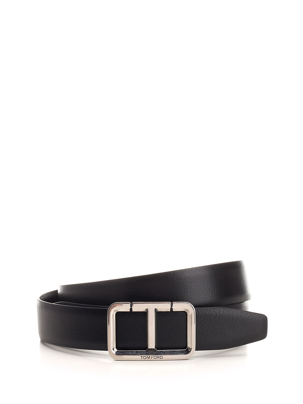 TOM FORD T SHINY LEATHER BELT WITH SILVER BUCKLE