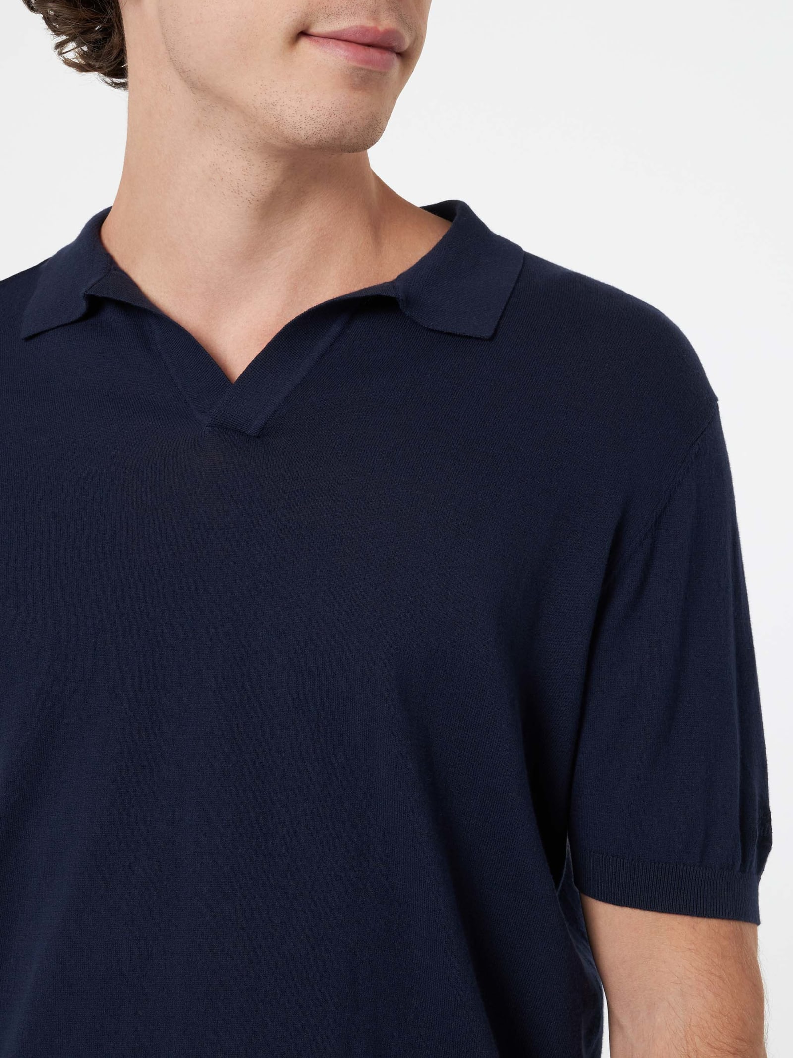 Shop Mc2 Saint Barth Man Navy Blue Knit Polo Shirt Sloan