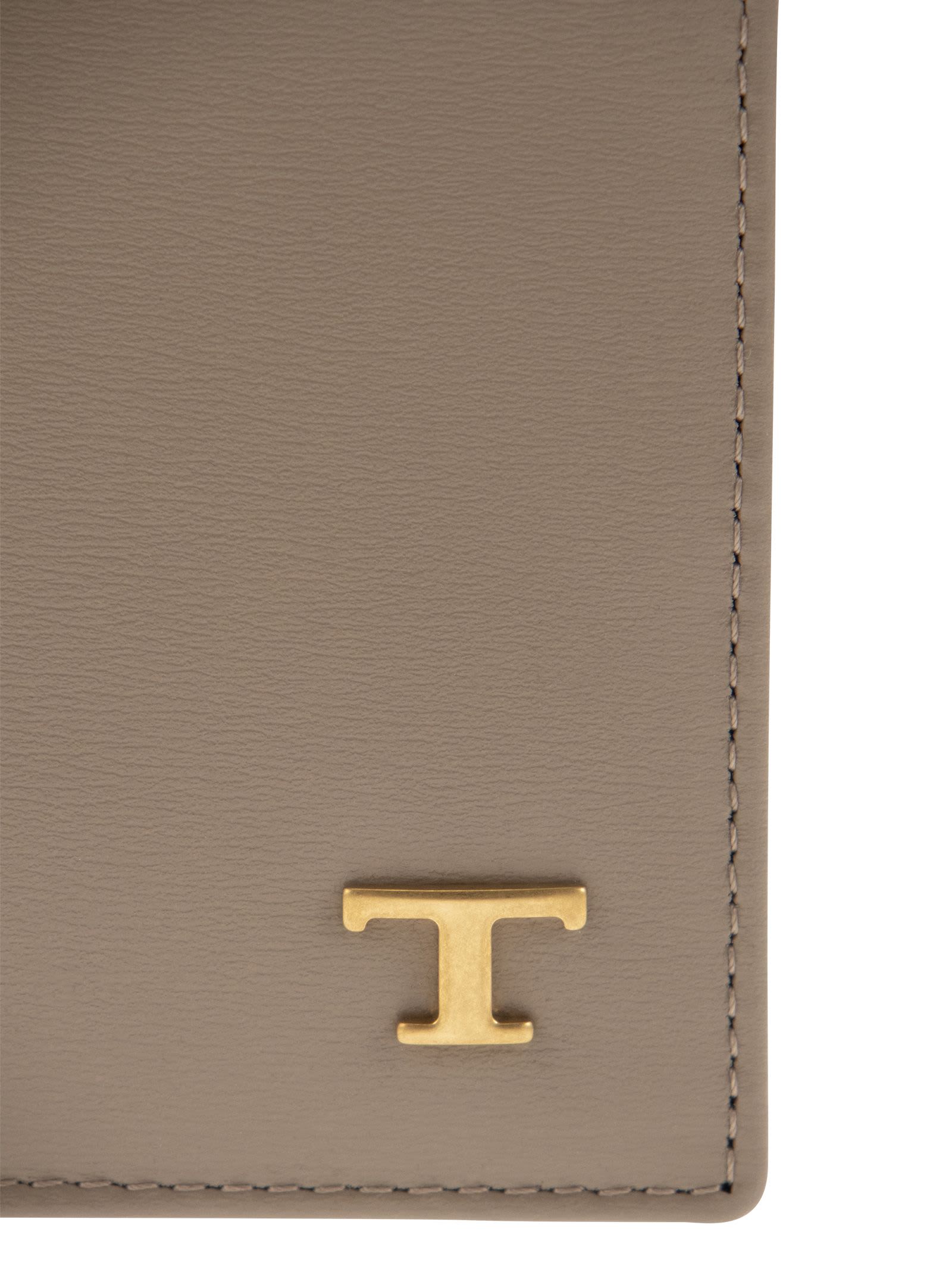 Shop Tod's Leather Wallet With Logo In Beige