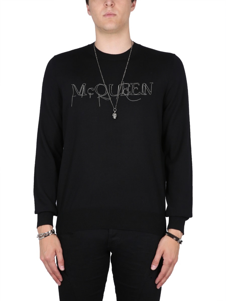 Shop Alexander Mcqueen Jersey With Logo Embroidery In Black