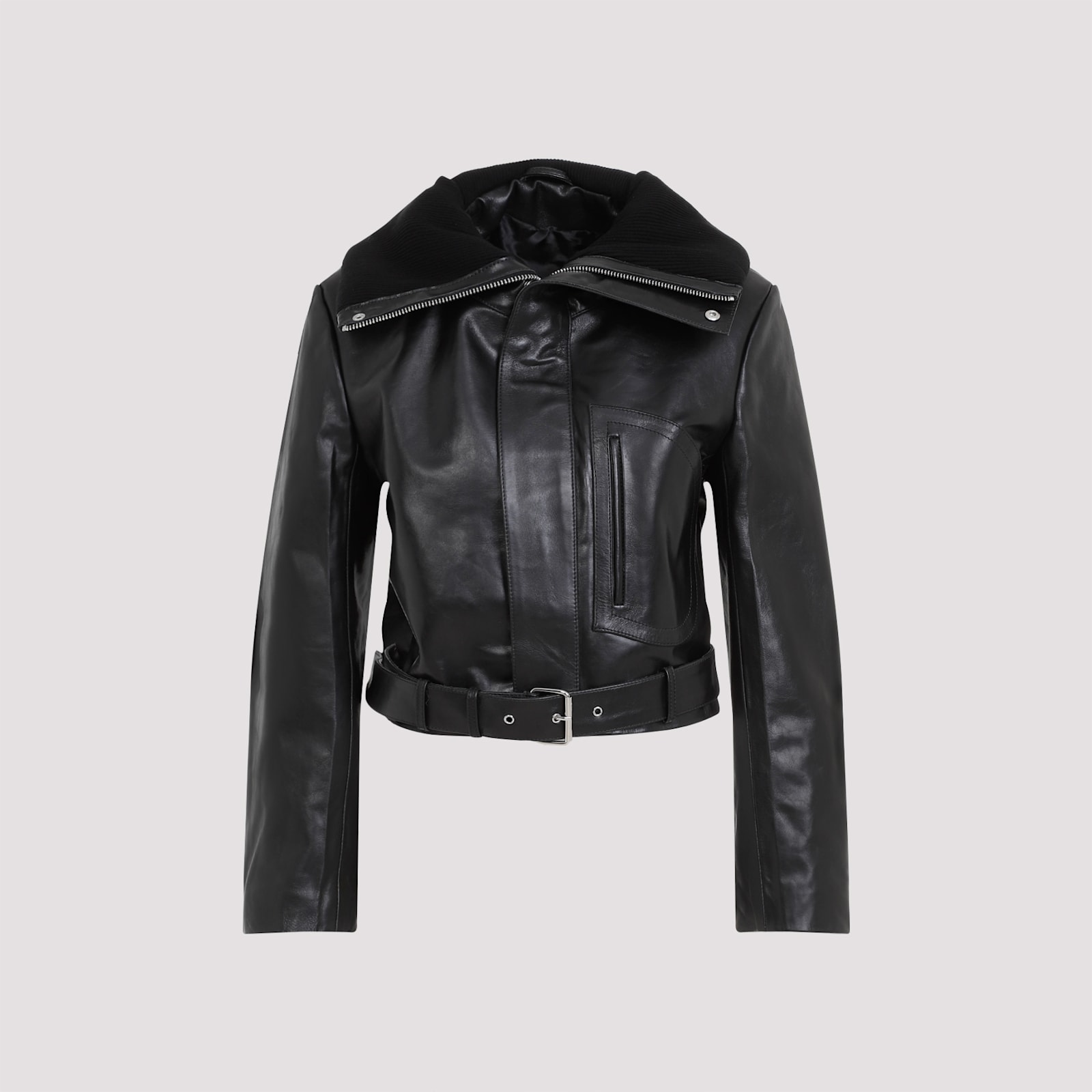 Shop Victoria Beckham Cropped Leather Biker Jacket In Black