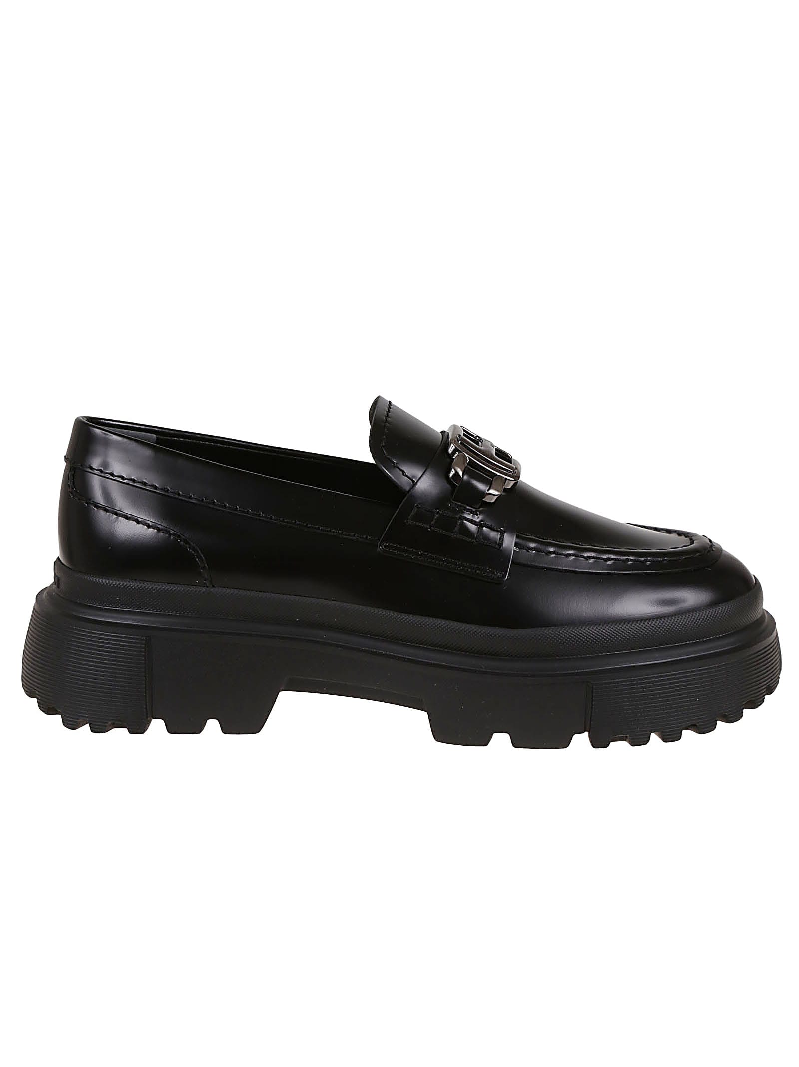Hogan H543 Moccasins In Brushed Leather In Rww Nero