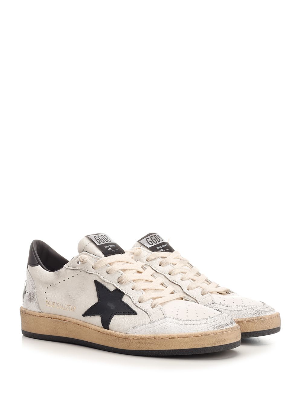 Golden Goose Ballstar Black And White Low Top Sneakers With Star Patch On The Side And Contrasting Heel With Writ In White