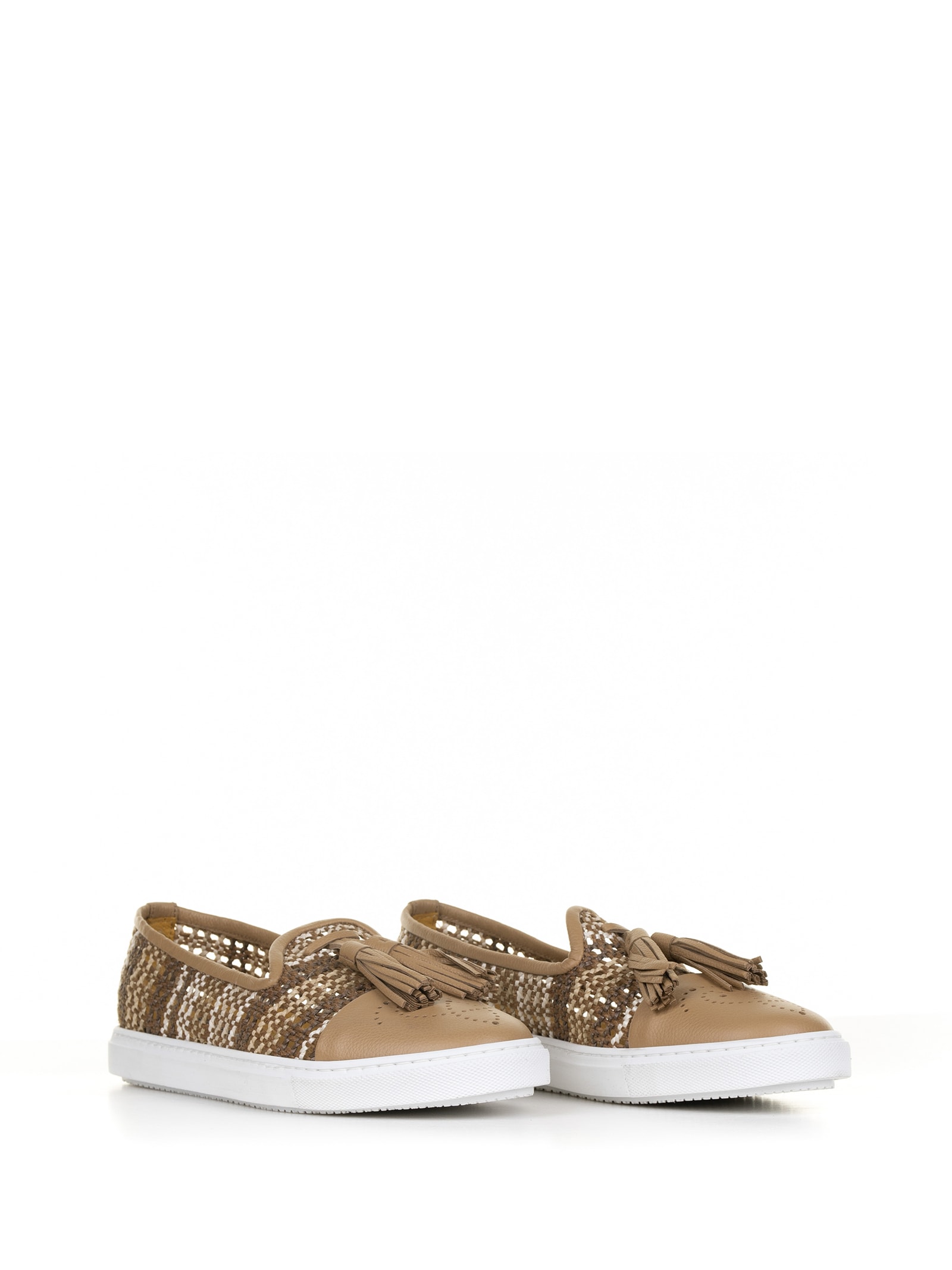Shop Fratelli Rossetti One Slip-ons In Woven Leather With Tassels In Mandorla