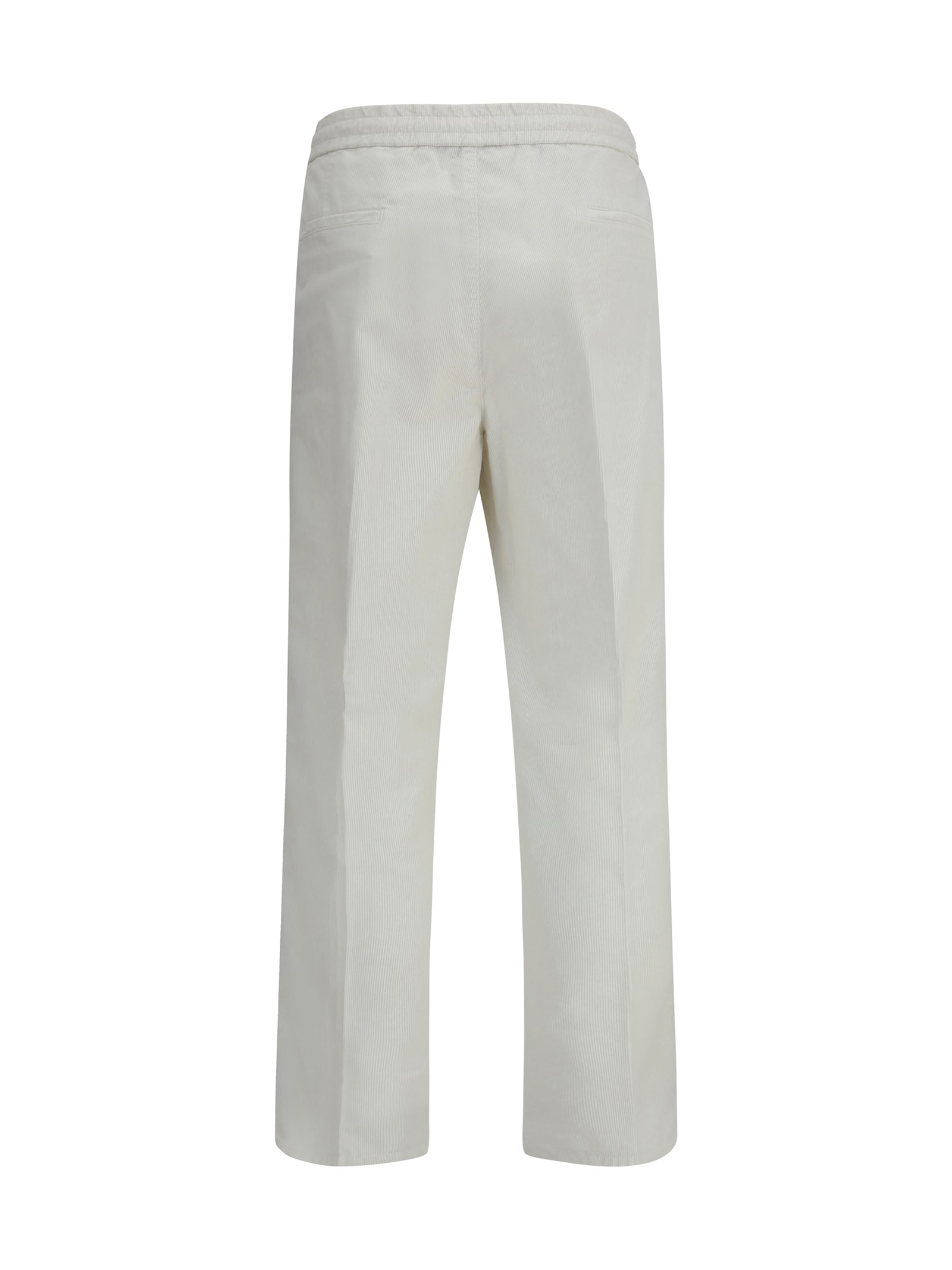 Brunello Cucinelli Men White Linen And Cotton Leisure Fit Trousers In Gray