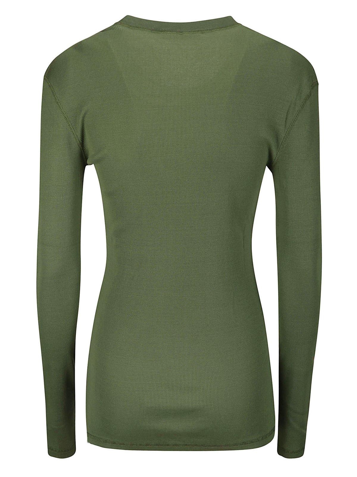Shop Lemaire Long Sleeved Crewneck T-shirt In Green