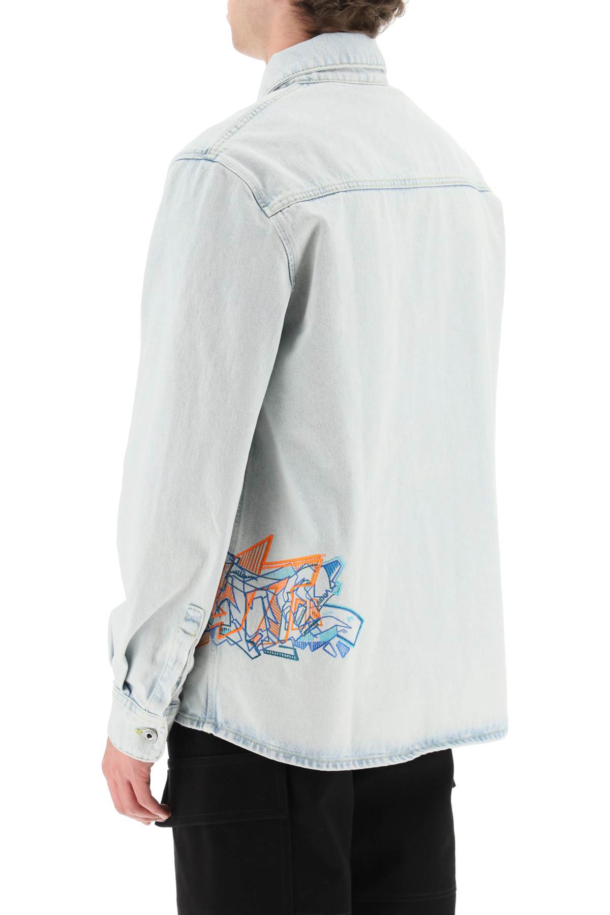 Shop Off-white Graffiti Logo Denim Overshirt Jacket