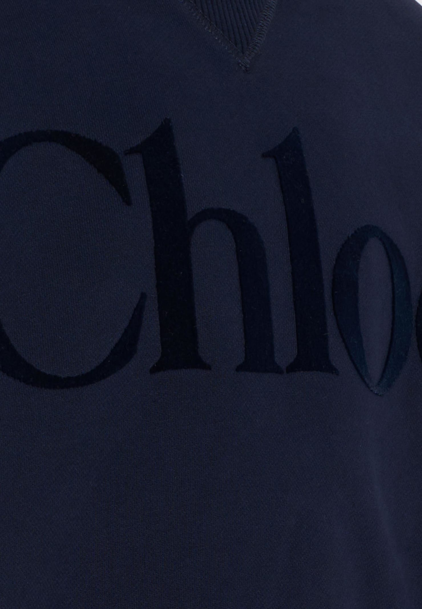 Chloé Blue Sweatshirt For Girl With Velvet Logo In Blue