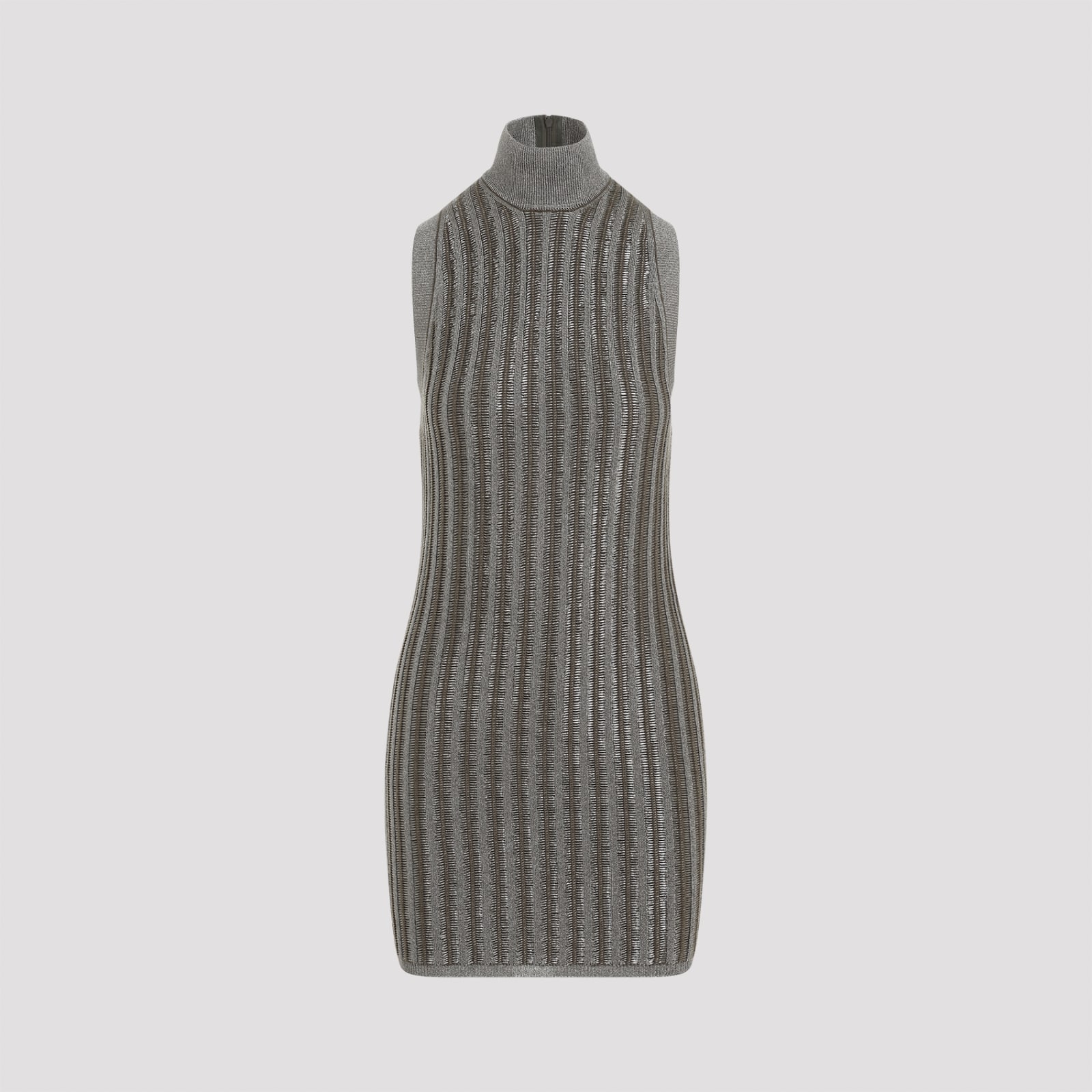 Shop Tom Ford Knit Turtleneck Mini Dress In Metallic Olive