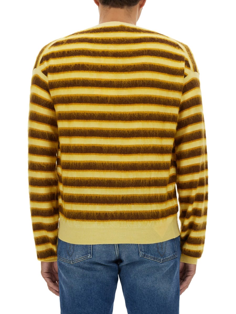 Shop Marni Striped Cardigan In Yellow