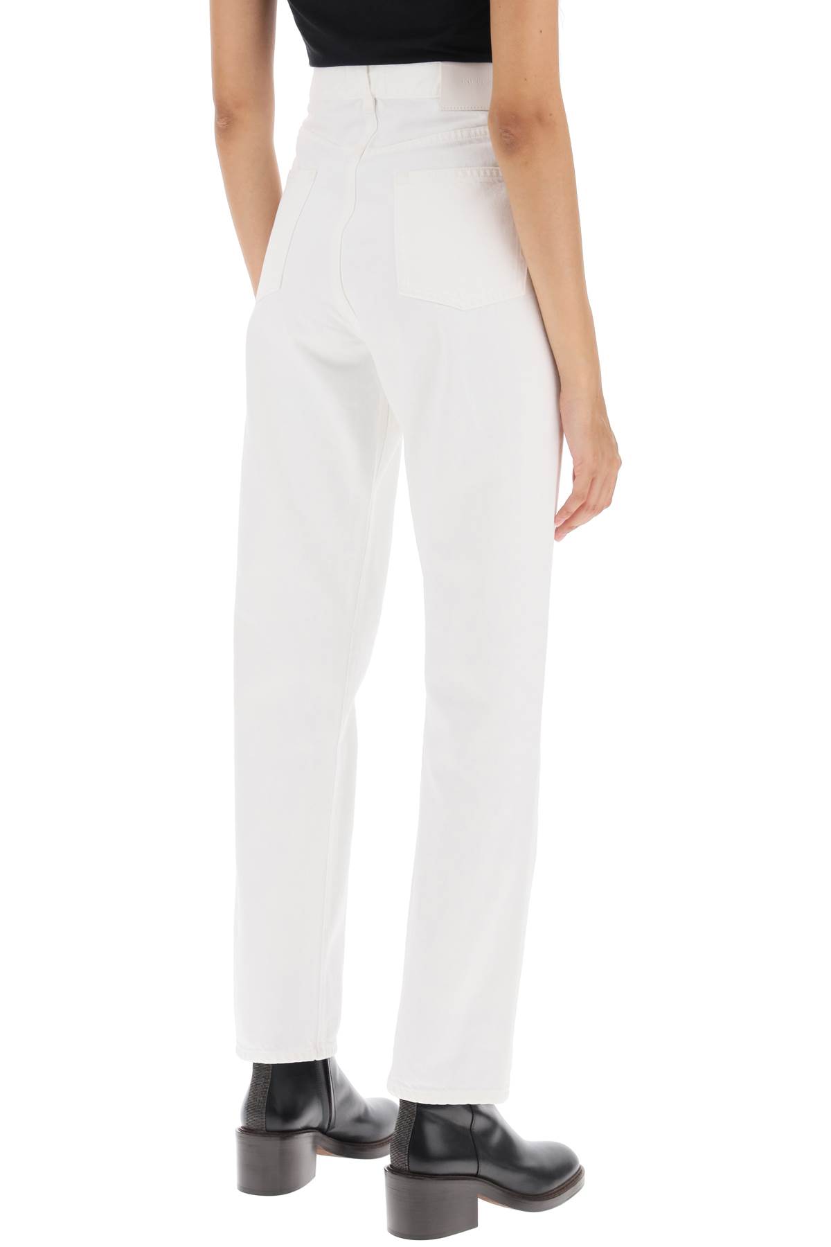 Shop Loulou Studio Cropped Straight Cut Jeans In Ivory