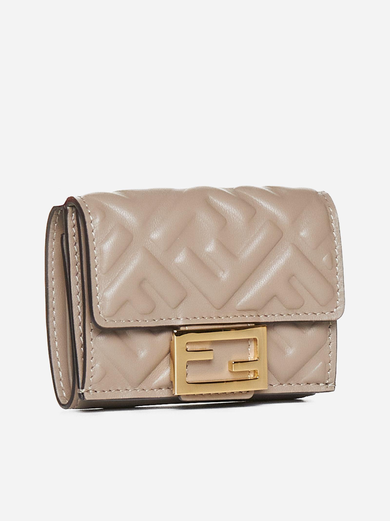 Shop Fendi Ff Leather Micro Trifold Wallet In Dove Grey