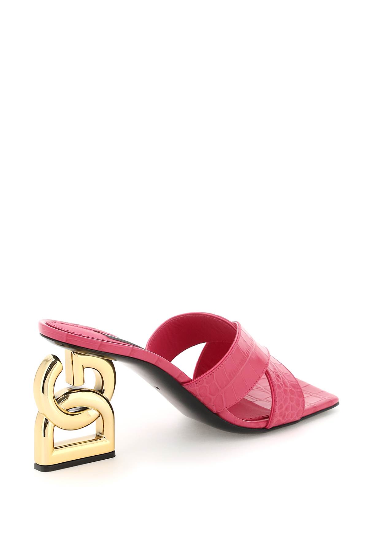 Dolce & Gabbana Logo Plaque Embossed Mules In Pink