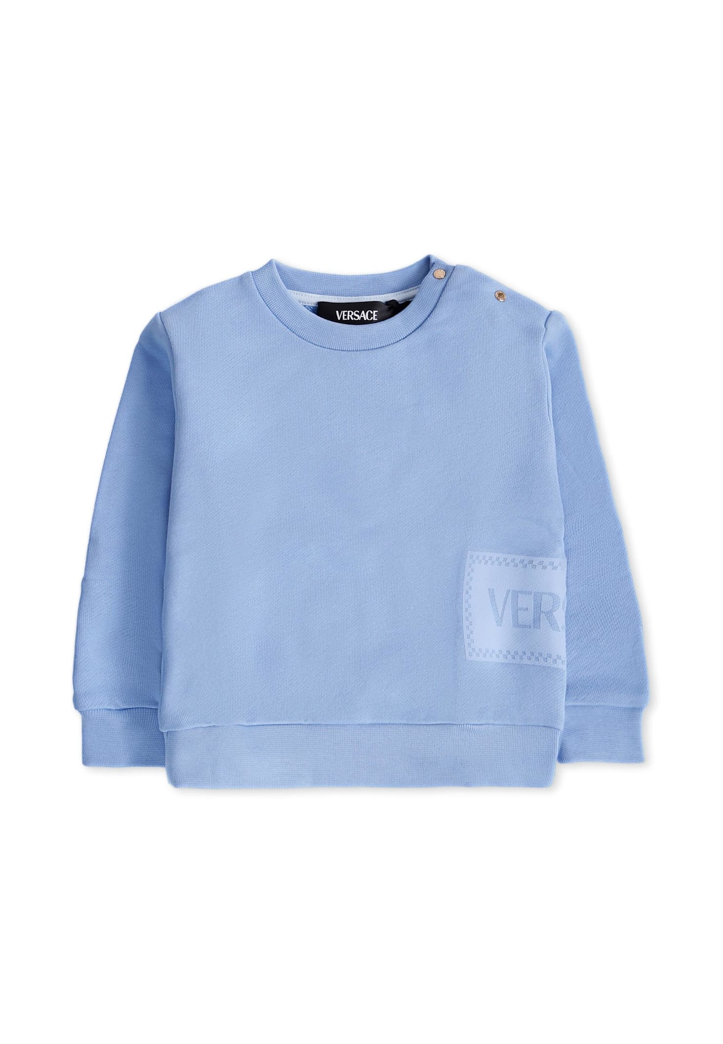 Versace Light Blue Sweatshirt With 90 Vintage Logo For Baby Boy In Blue