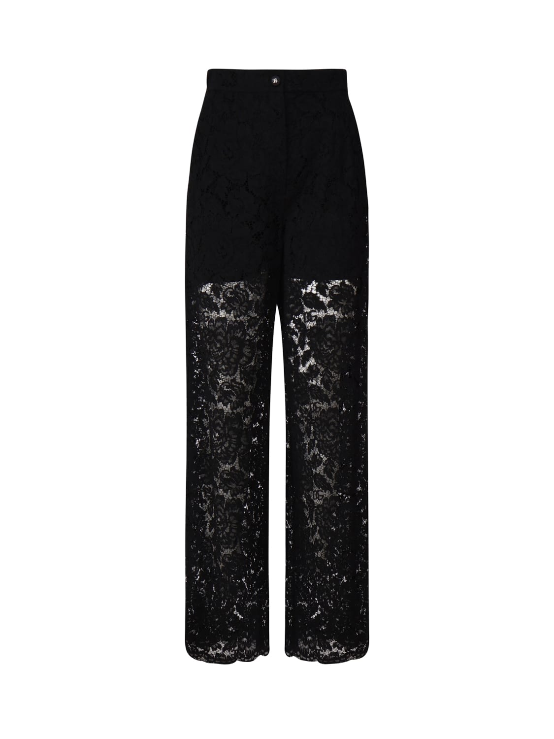Dolce & Gabbana Stretch Lace Logoed Flare Pants In Black