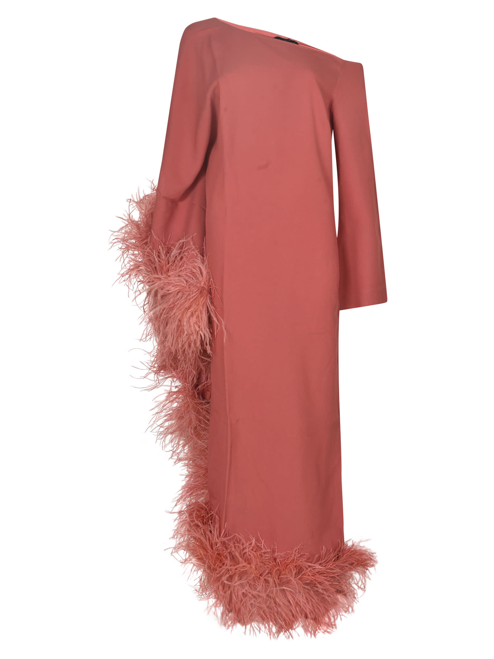 Shop Taller Marmo Feathered Cuff One-shoulder Long Dress In Pink