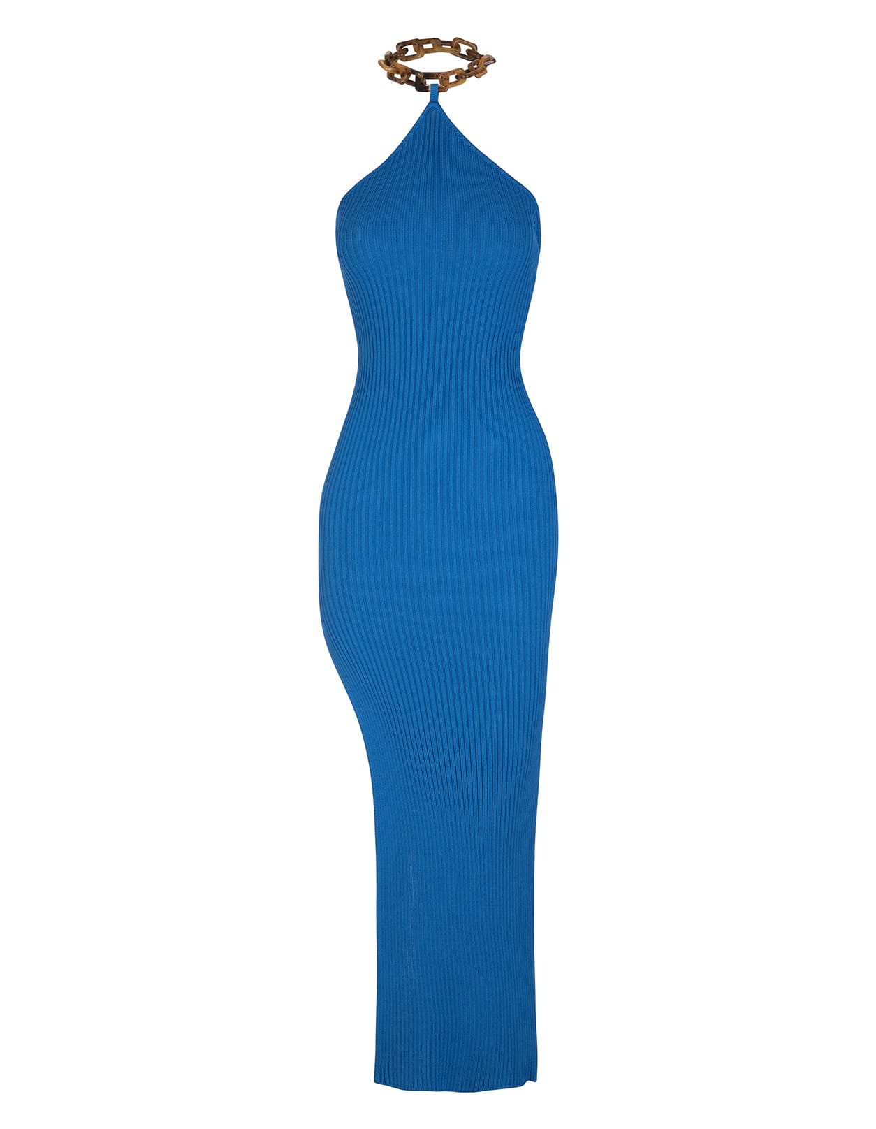 Giuseppe di Morabito Long Dress In Royal Blue Knit With Slit And Chain Detail