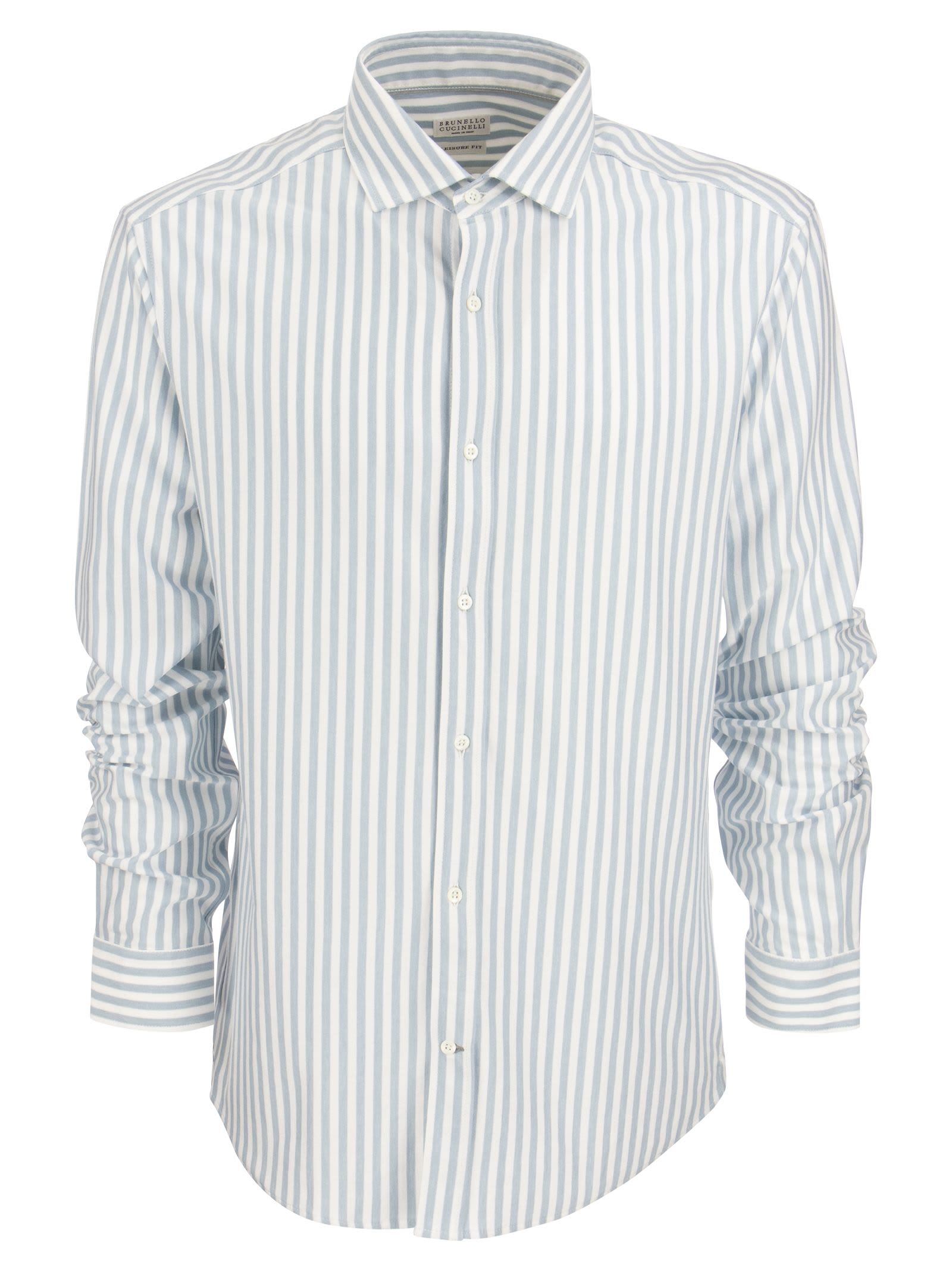 Brunello Cucinelli Slim Fit Striped Panama Shirt With French Collar