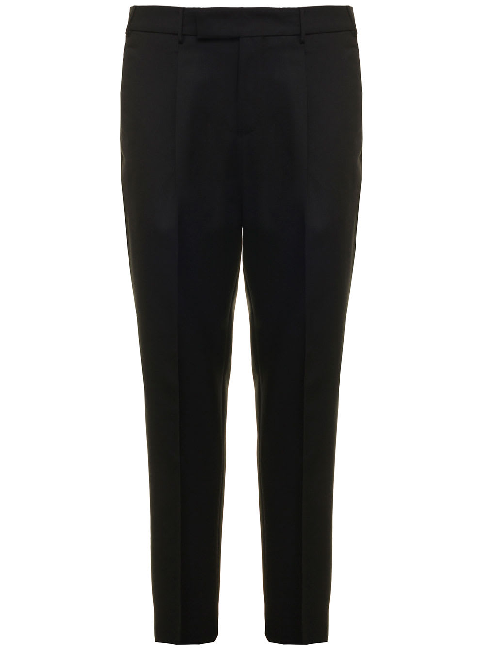 PT01 Black Tailored Trouser In Wool With Decorative Lobster Clasp Pt Man