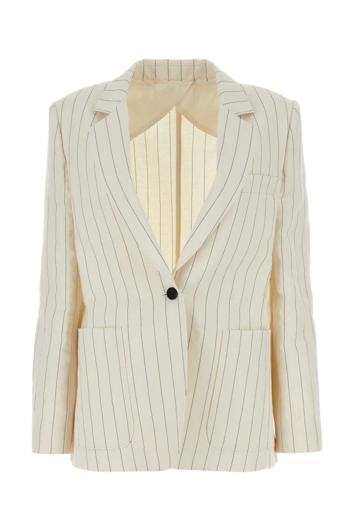 Shop Max Mara Embroidered Linen Blend Micron Blazer In Bianconero