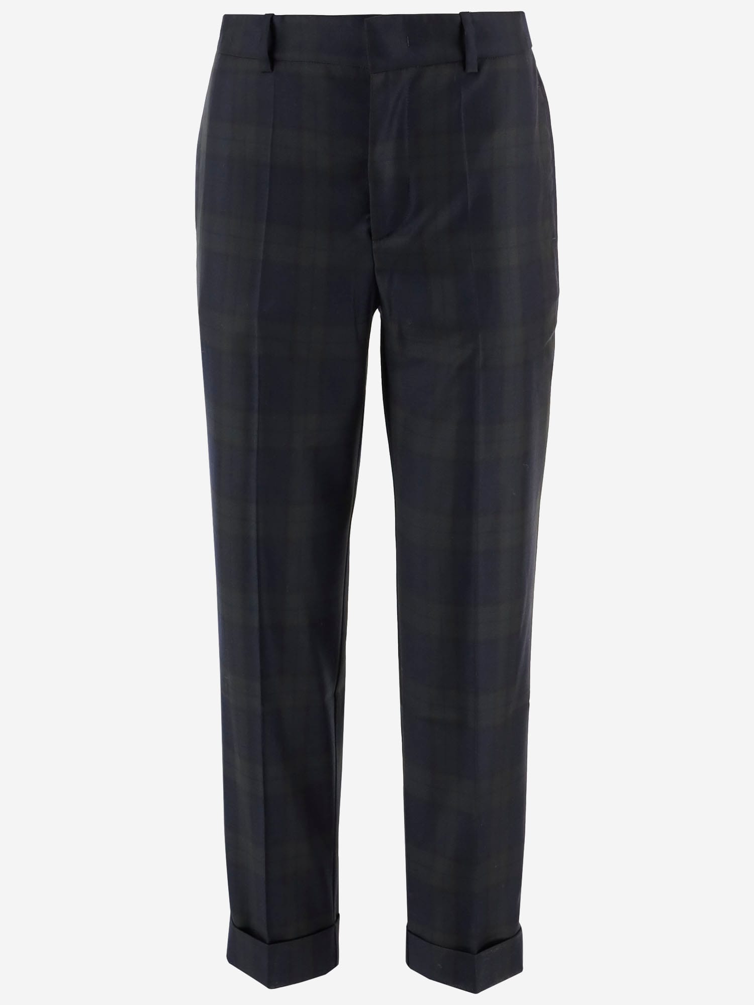 Sa Su Phi Angela Tartan Wool Pants With Turn-ups In Black